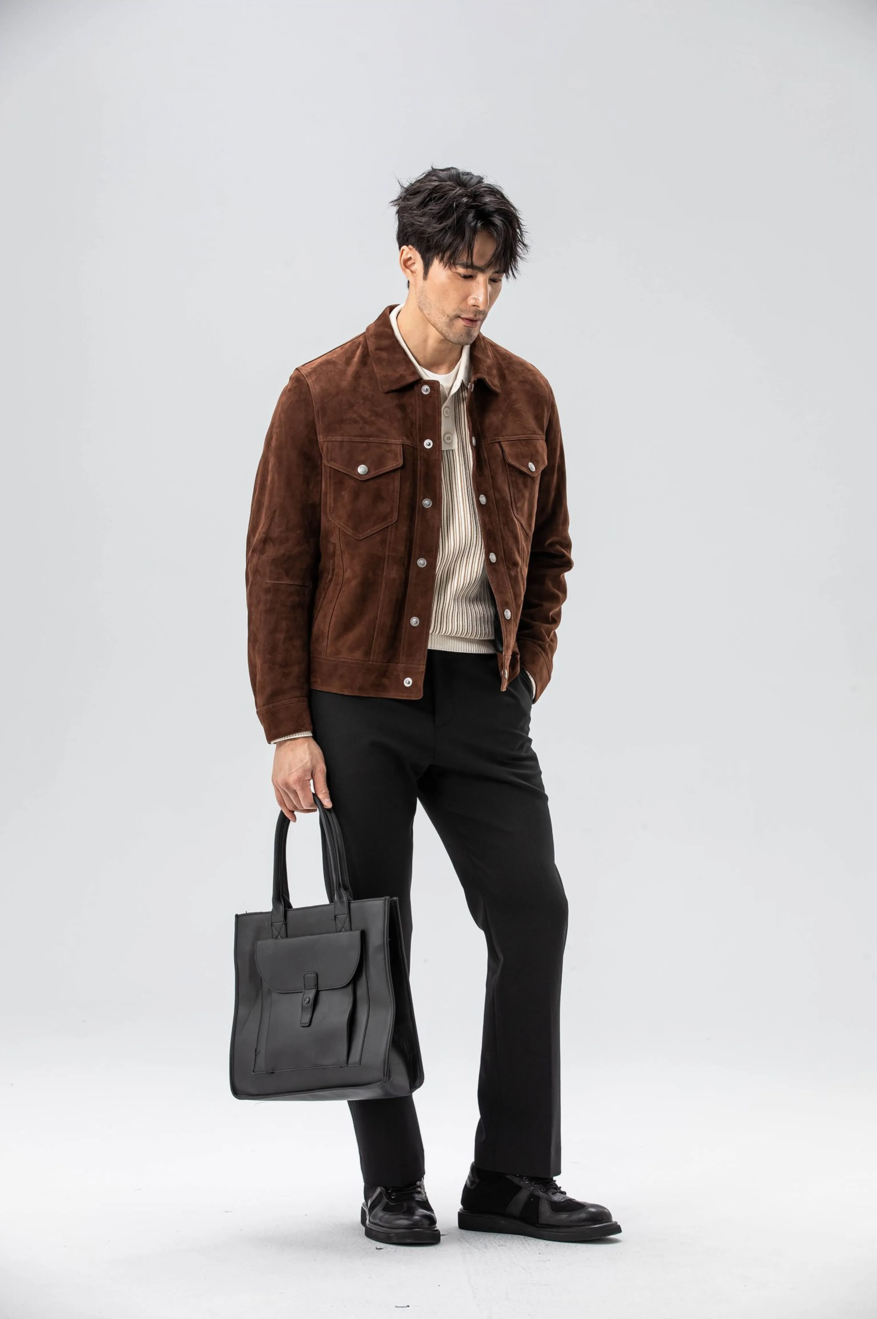 Brown Lamb Suede Trucker Jacket - Image 5