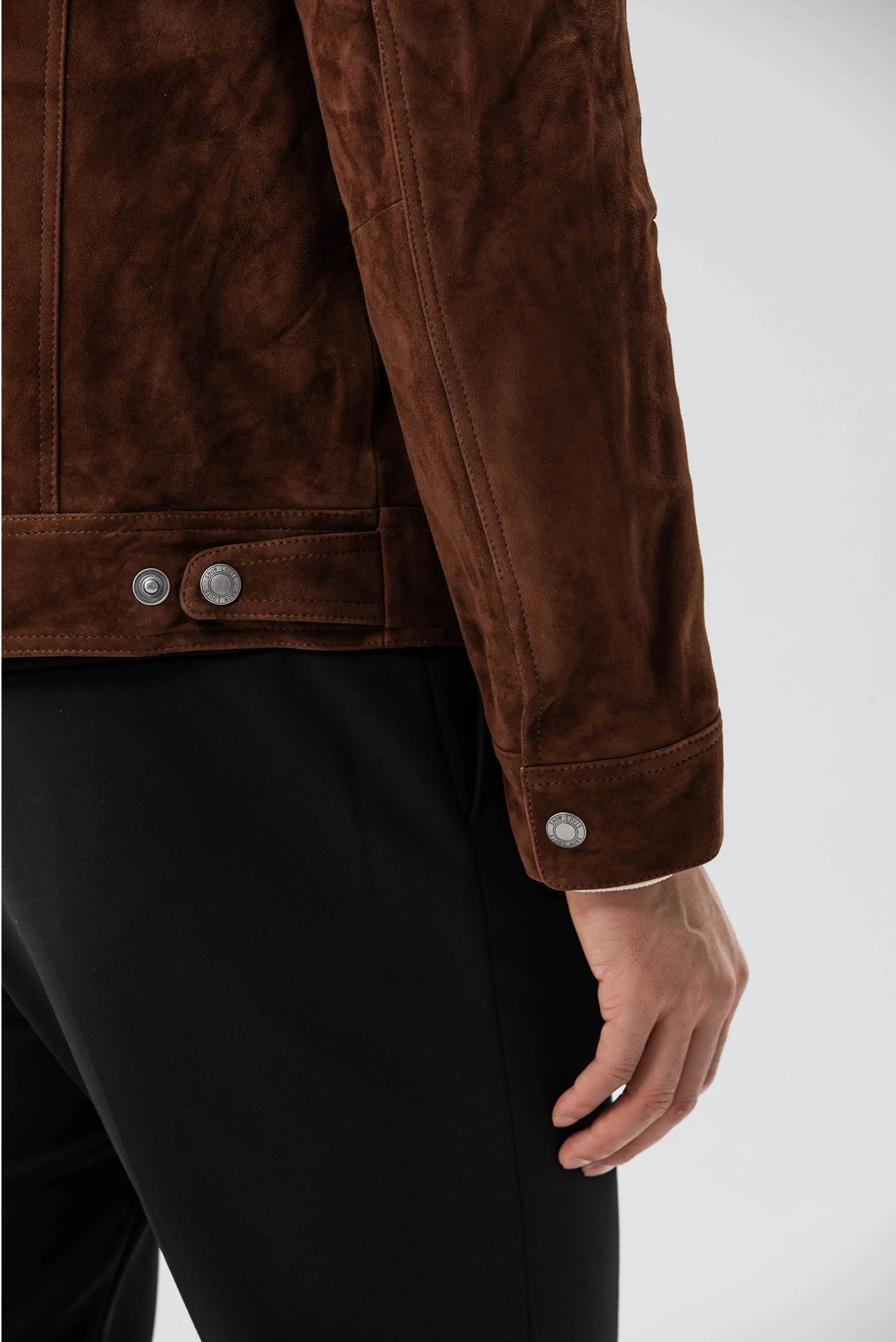 Brown Lamb Suede Trucker Jacket - Image 8