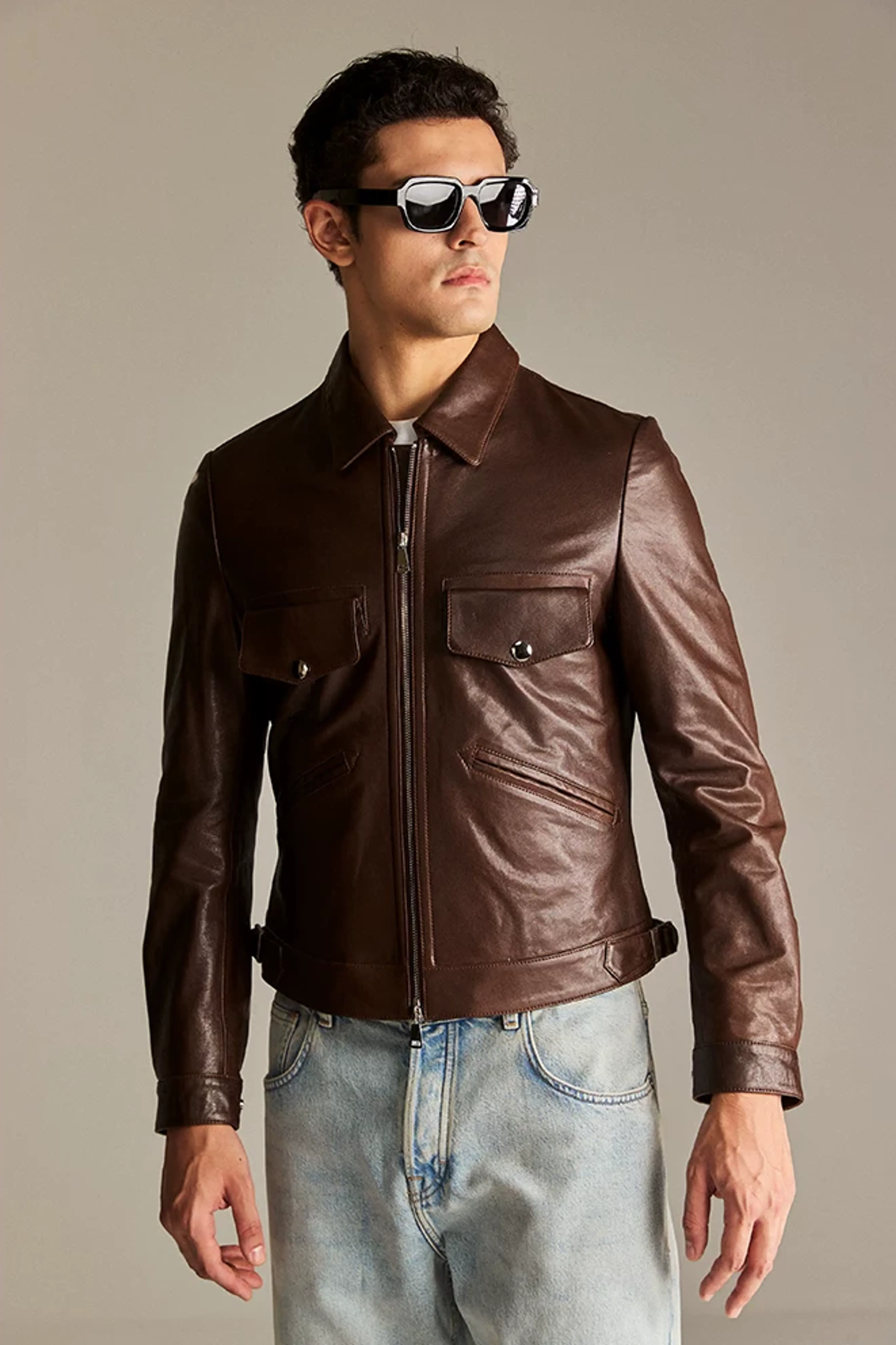Brown Lambskin Trucker Jacket - Image 3