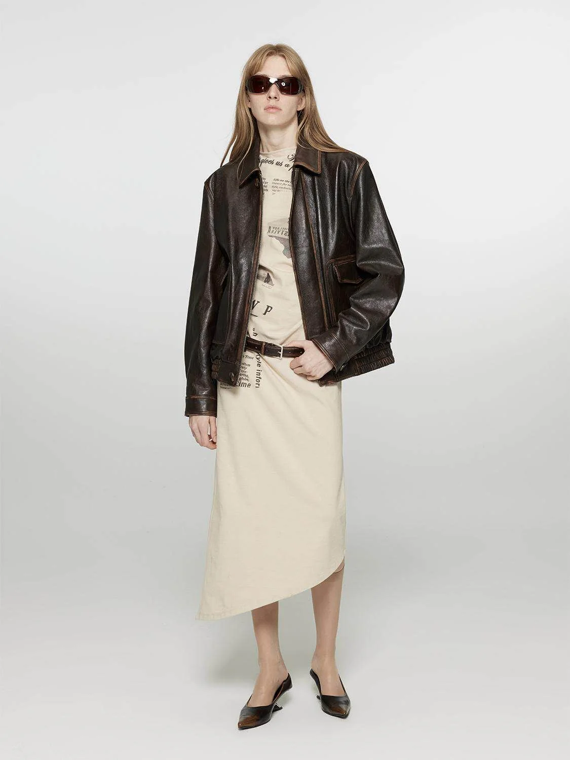 Brown Leather Bomber - Image 3