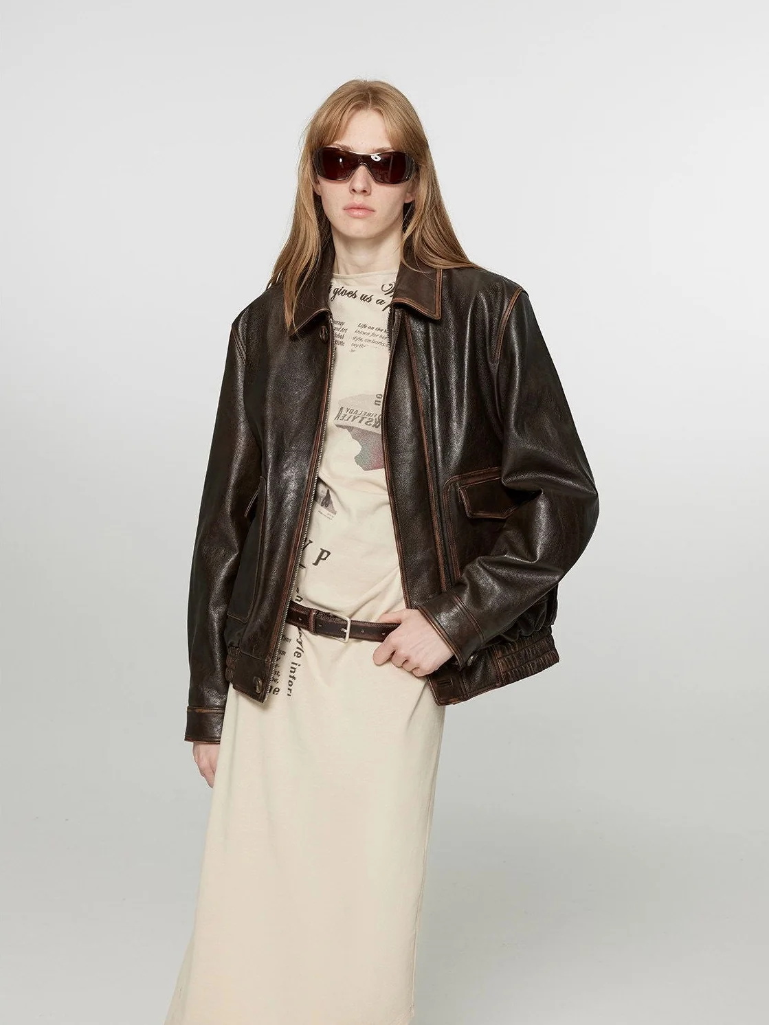 Brown Leather Bomber - Image 7