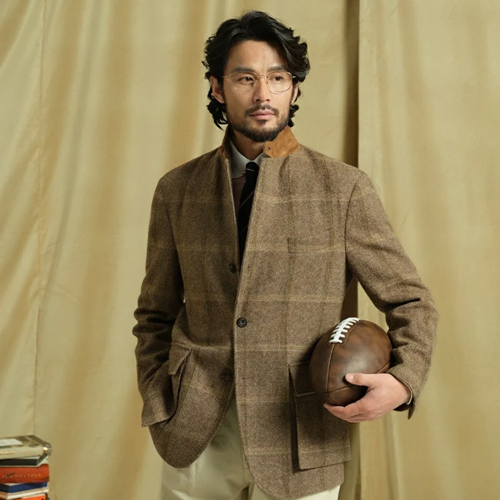 Brown Plaid Wool Blazer - Image 2
