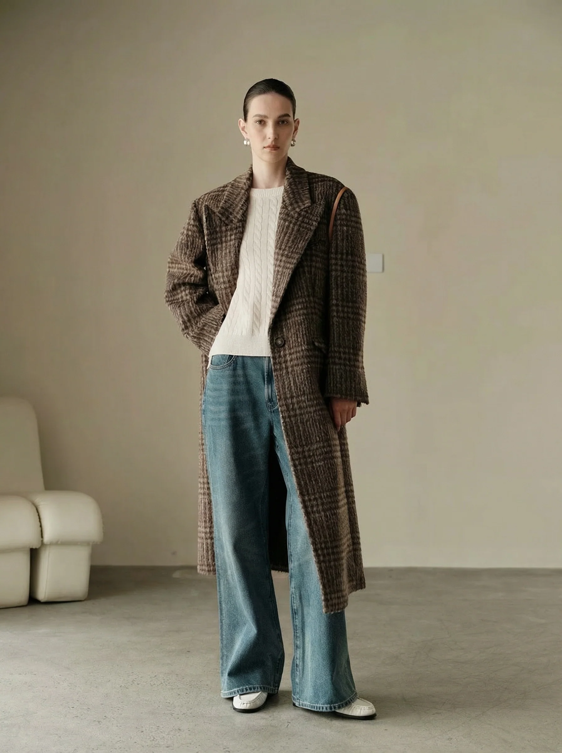 Brown Plaid Wrap Coat - Image 5