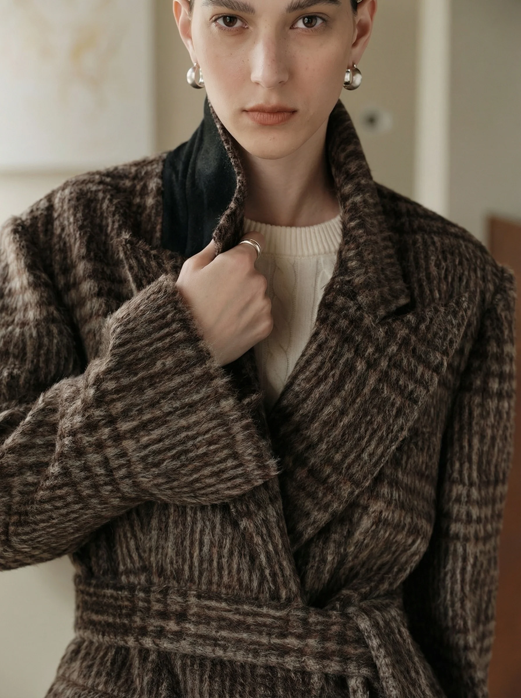 Brown Plaid Wrap Coat - Image 6