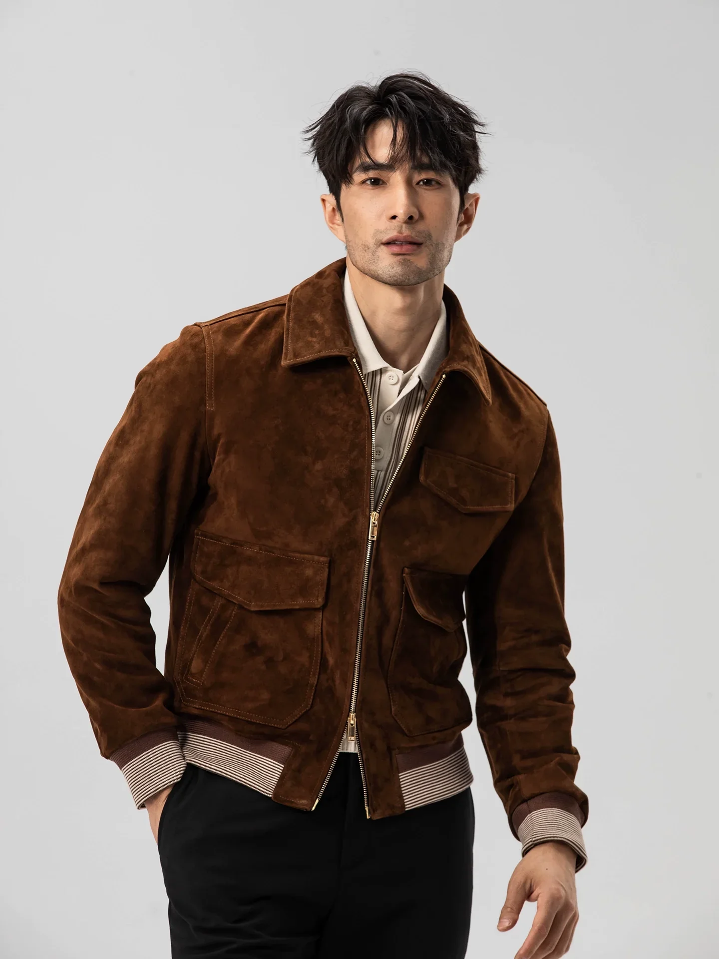 Brown Suede Lambskin Bomber