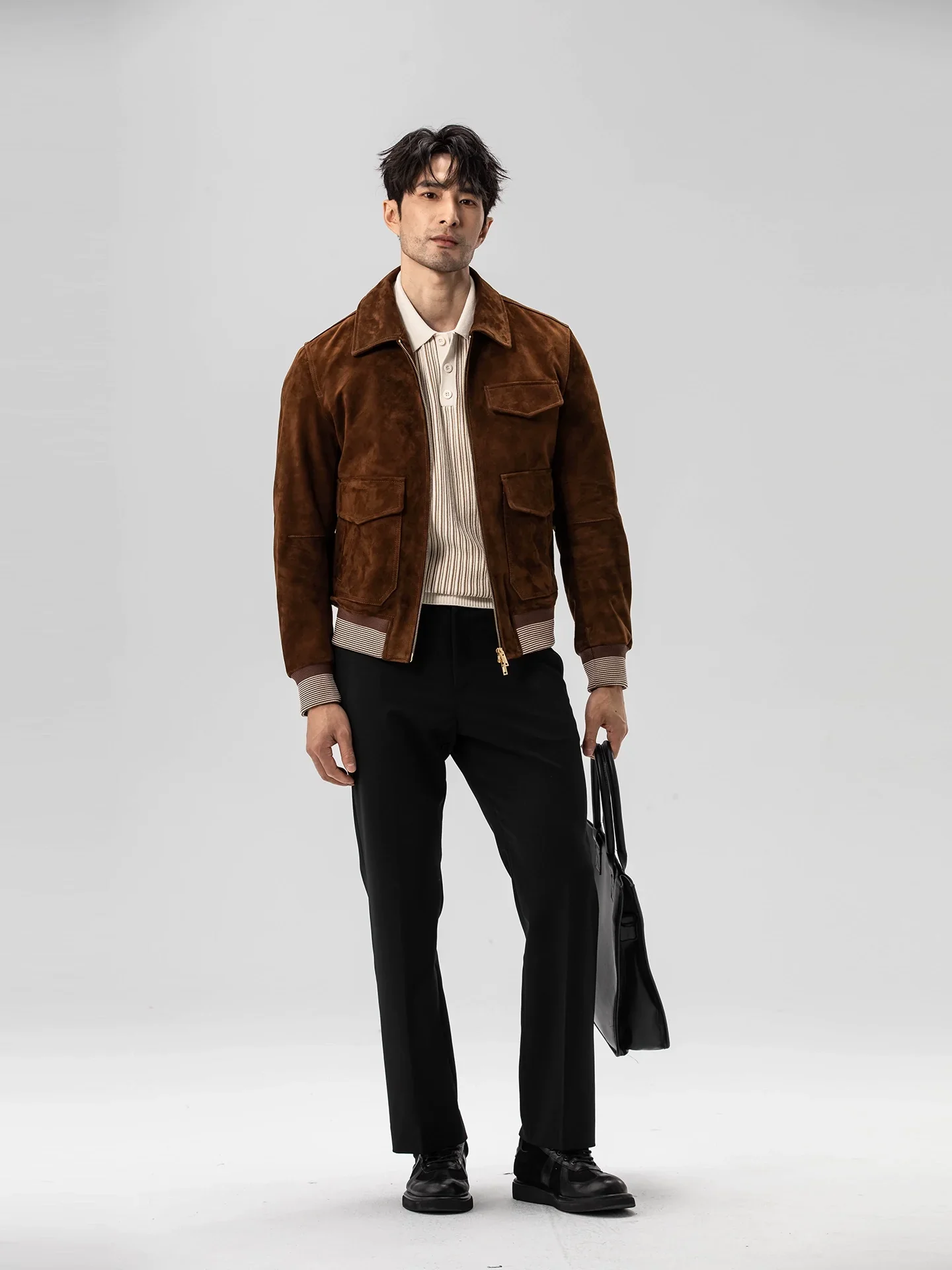 Brown Suede Lambskin Bomber - Image 3
