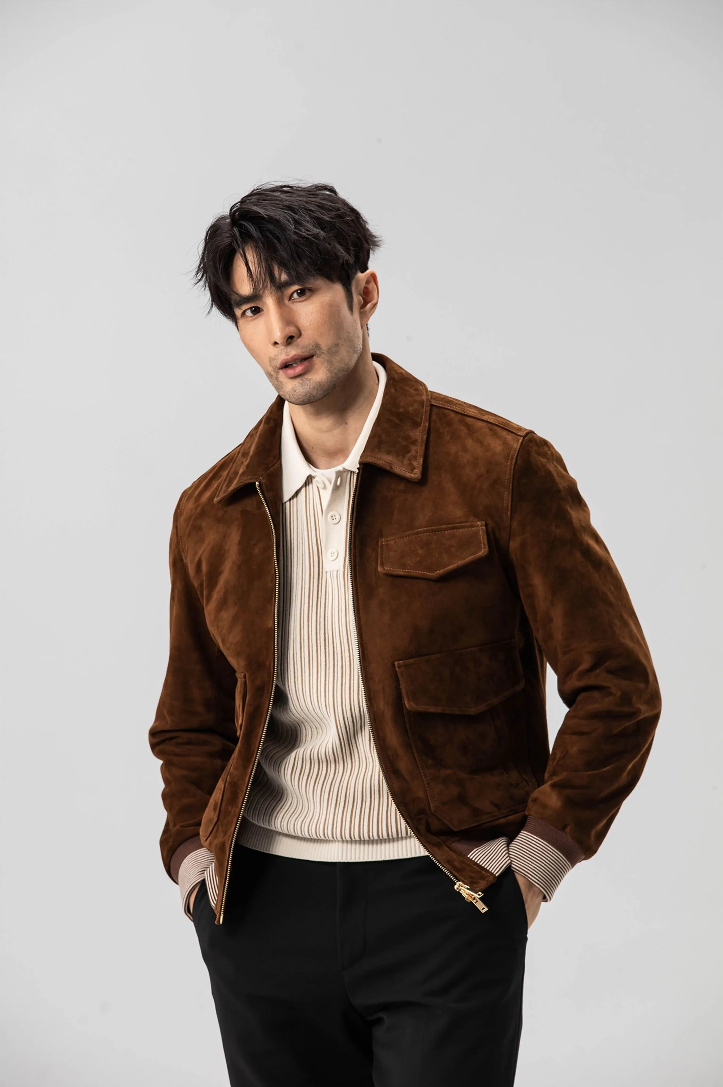 Brown Suede Lambskin Bomber - Image 4