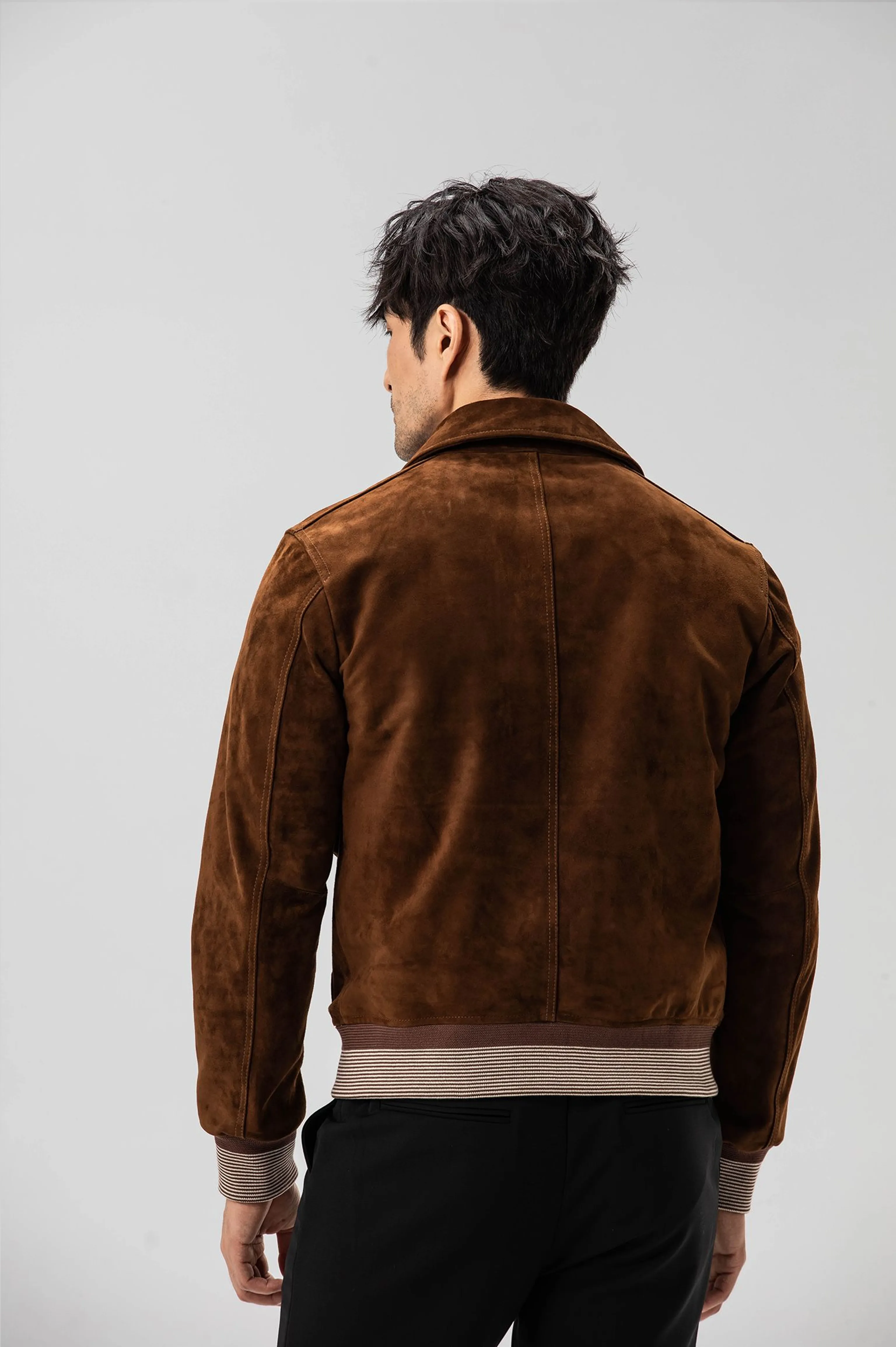 Brown Suede Lambskin Bomber - Image 5