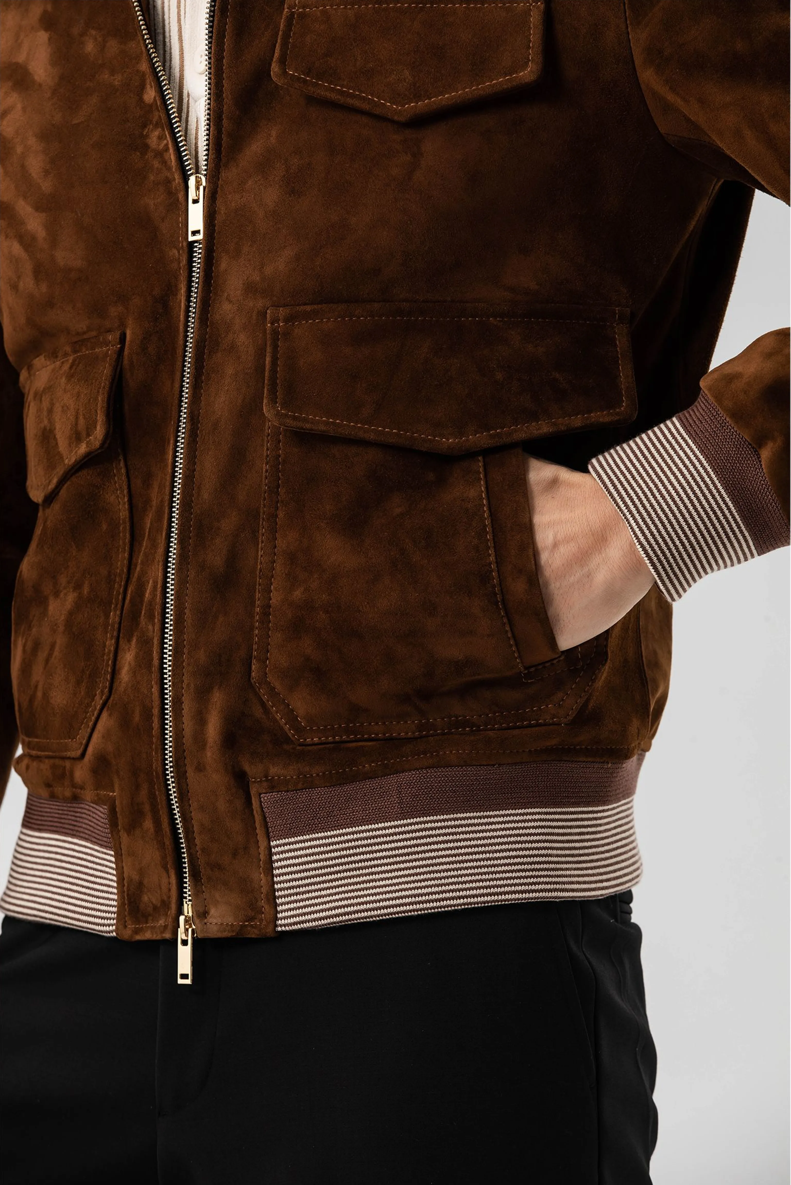 Brown Suede Lambskin Bomber - Image 6