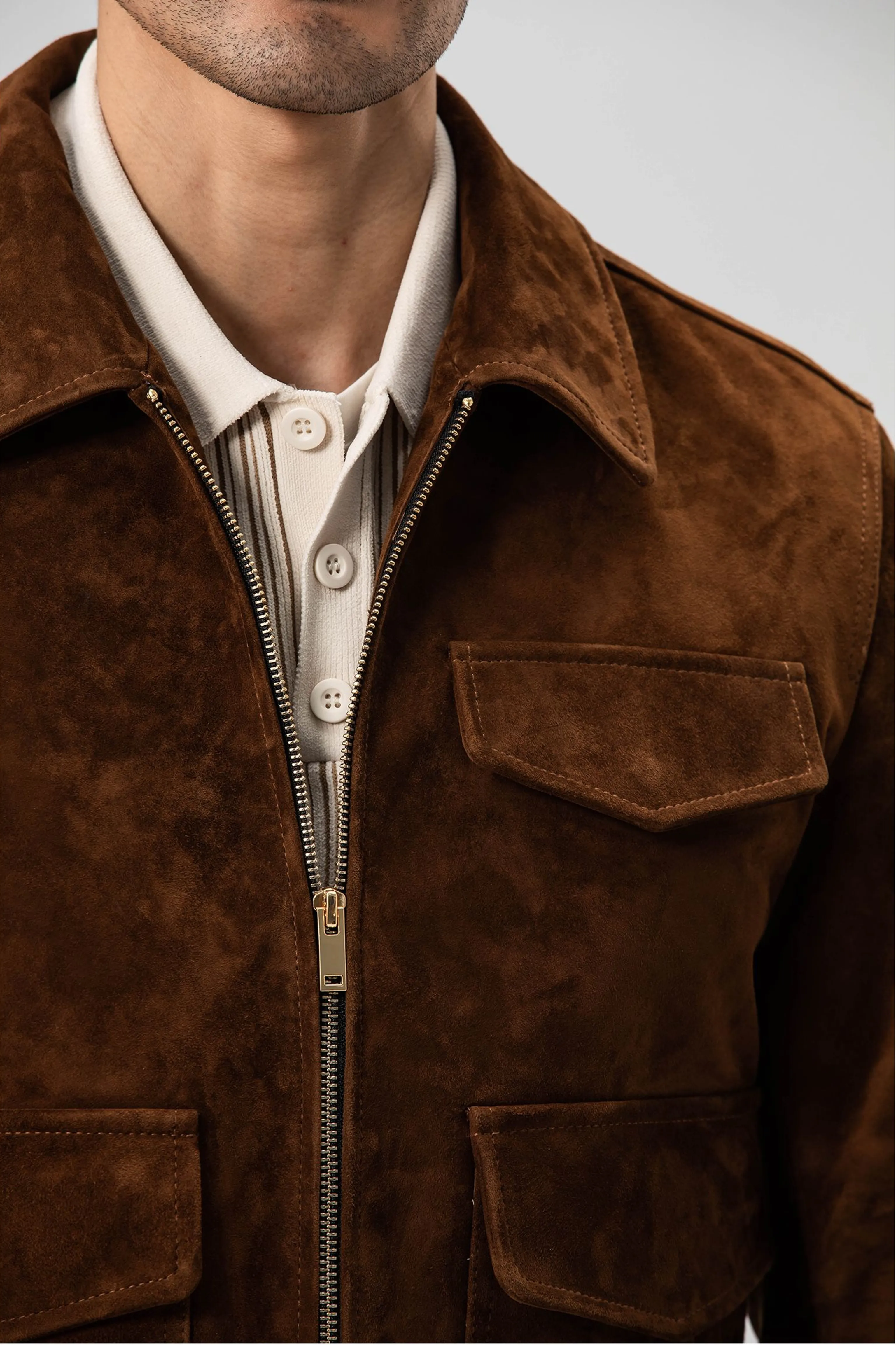 Brown Suede Lambskin Bomber - Image 7