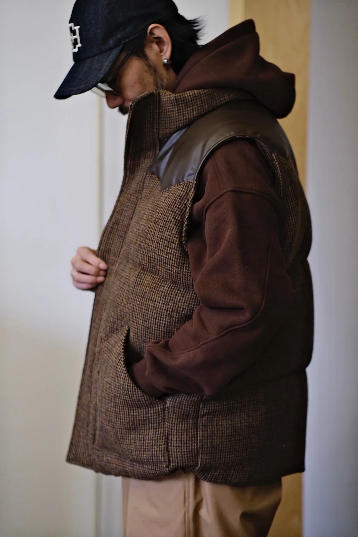 Brown Tweed Faux Leather-Accent Vest - Image 2