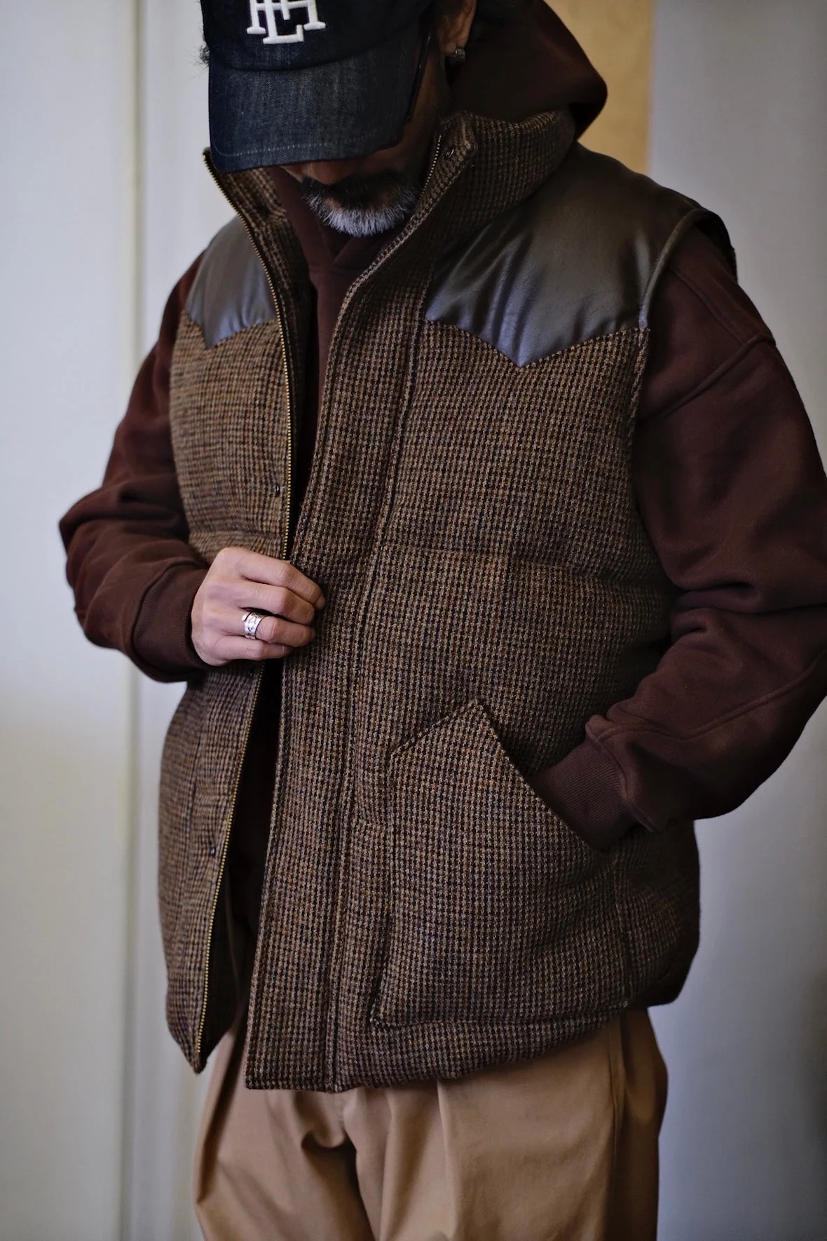 Brown Tweed Faux Leather-Accent Vest - Image 3