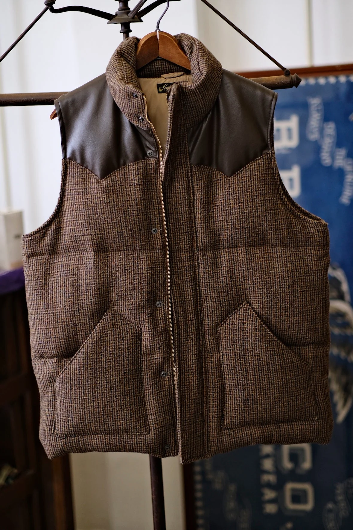 Brown Tweed Faux Leather-Accent Vest - Image 5