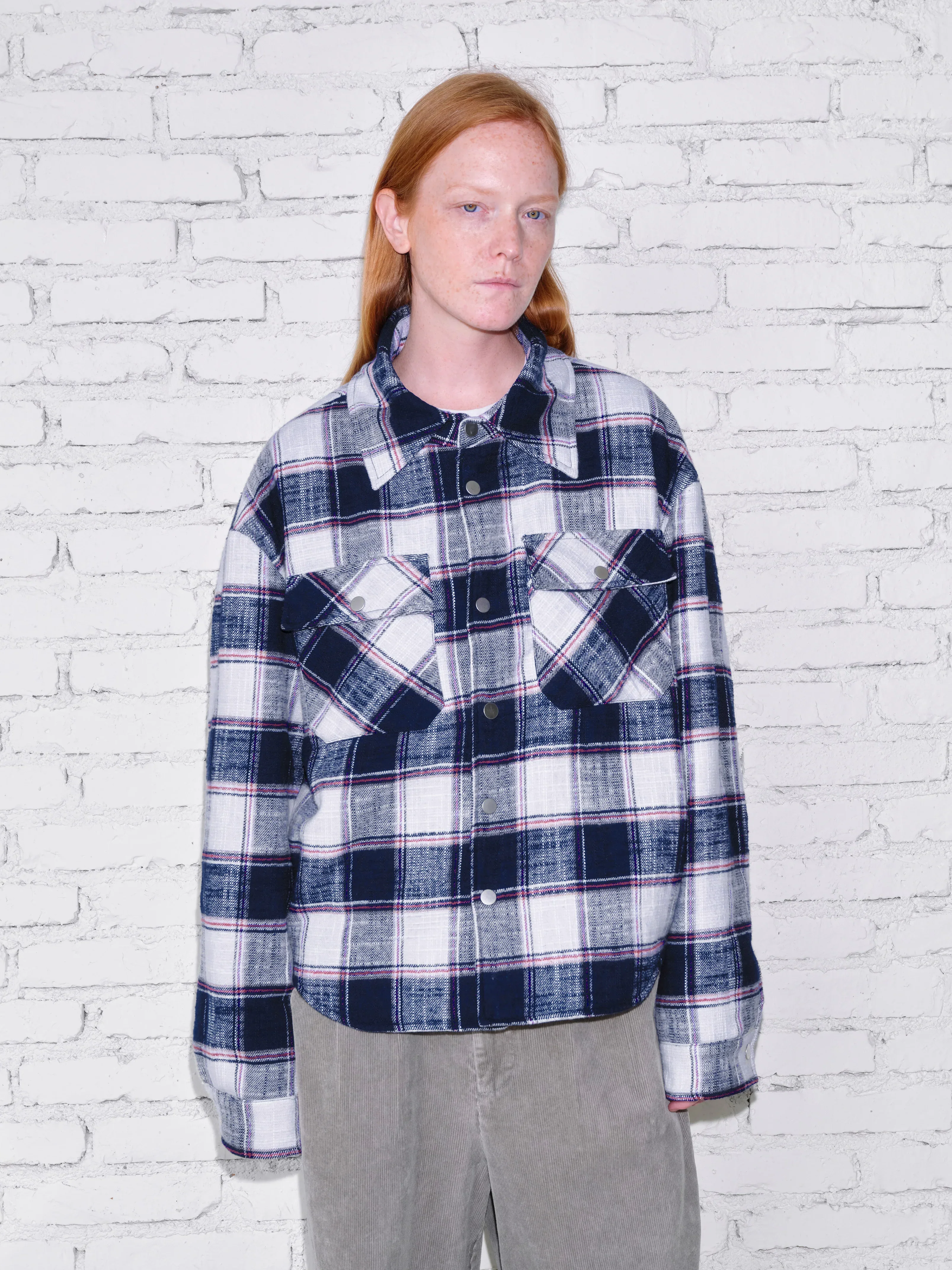 Brushed Blue Check Quilted Overshirt