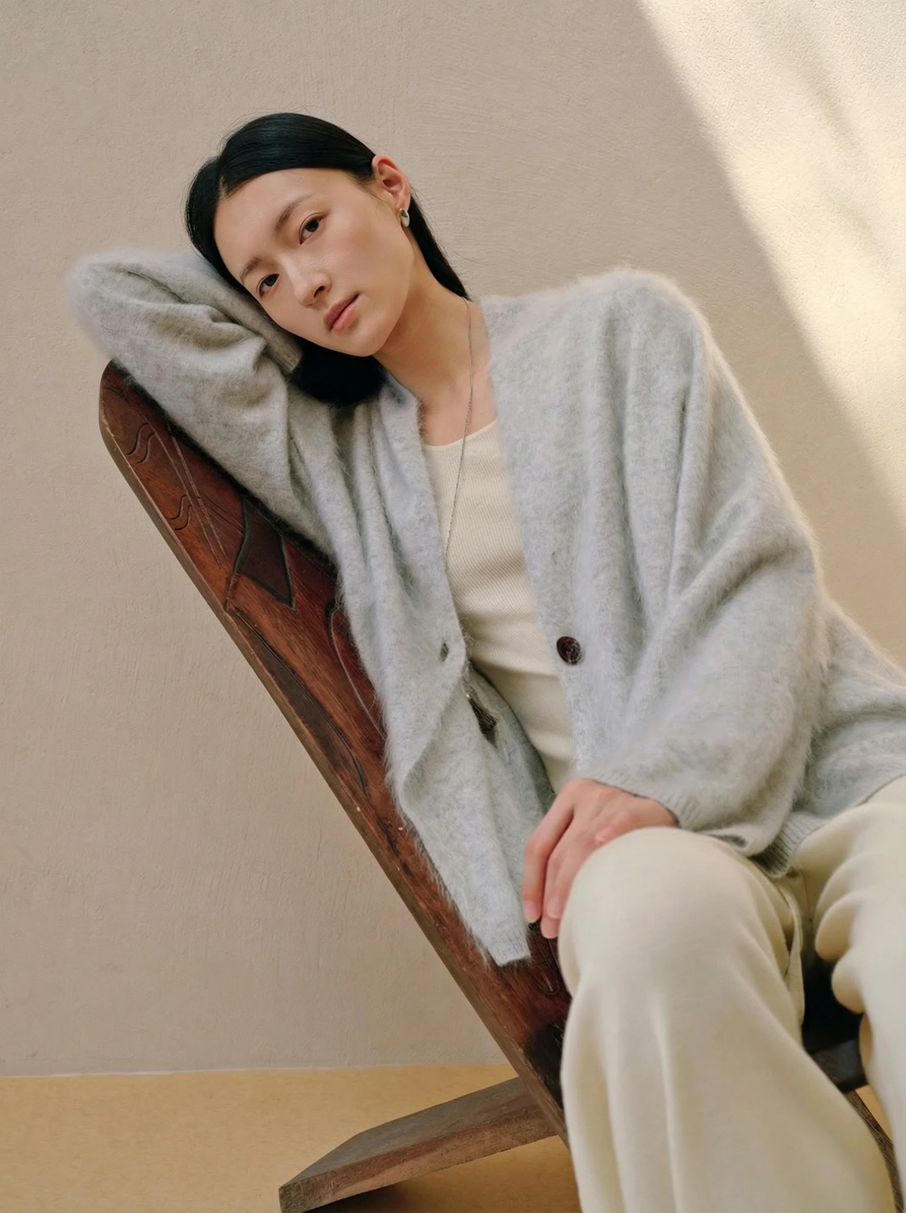 Brushed Cashmere One-Button Cardigan