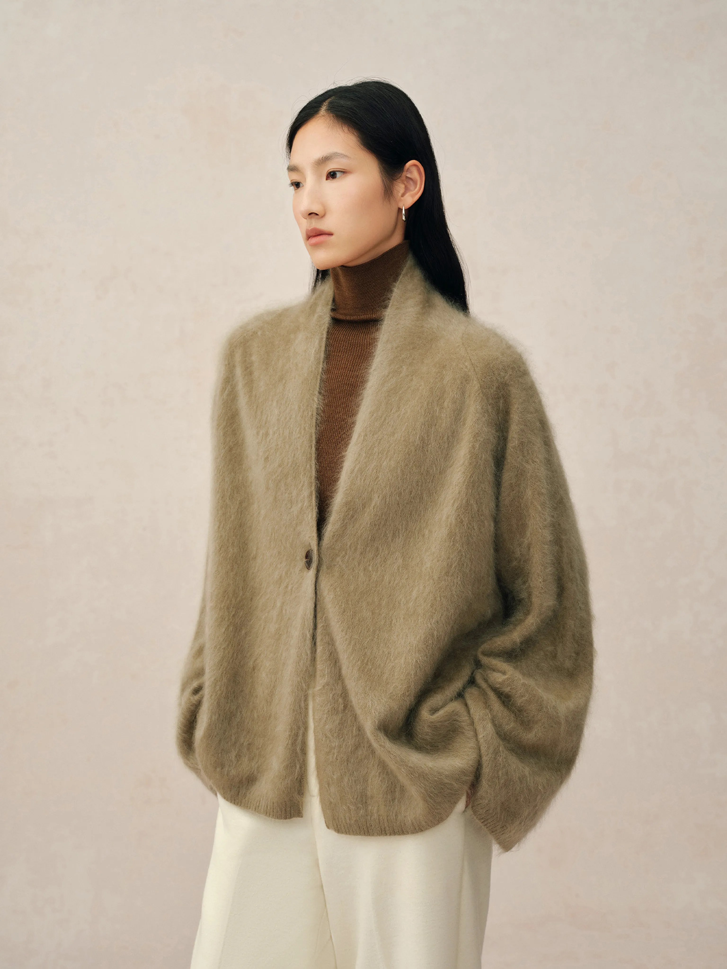 Brushed Cashmere One-Button Cardigan - Image 3