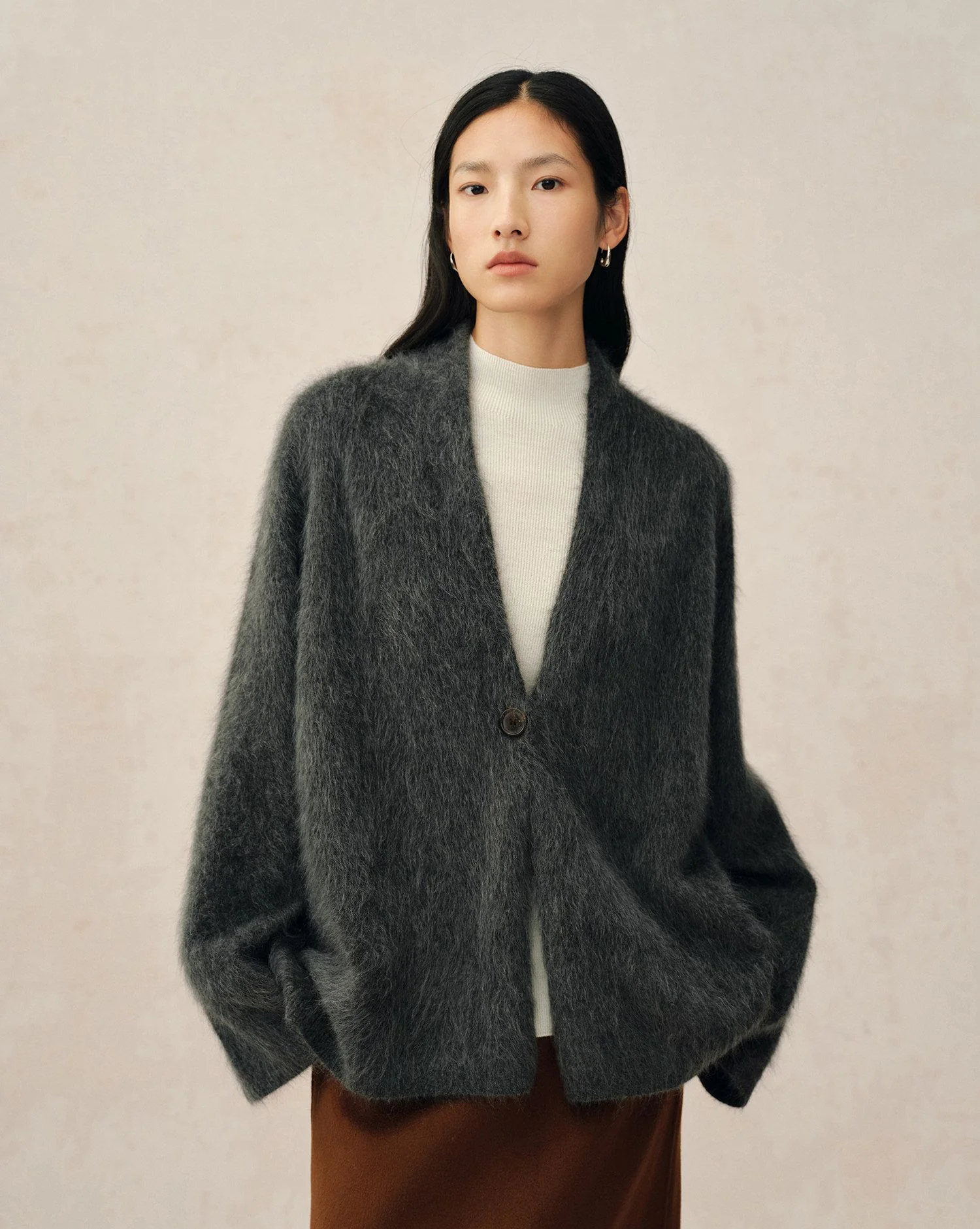 Brushed Cashmere One-Button Cardigan - Image 4