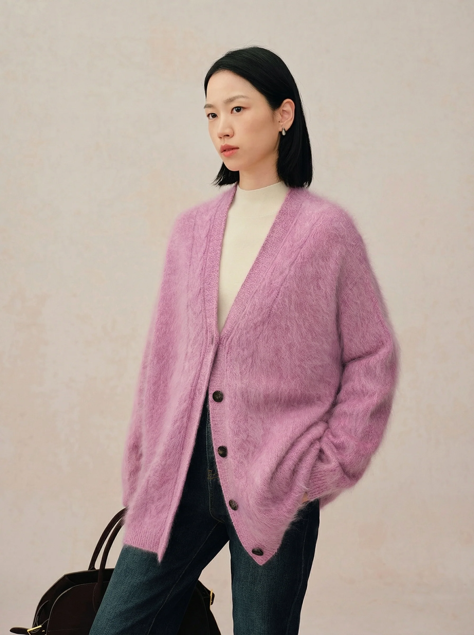 Brushed Cashmere V-Neck Cardigan - Image 2