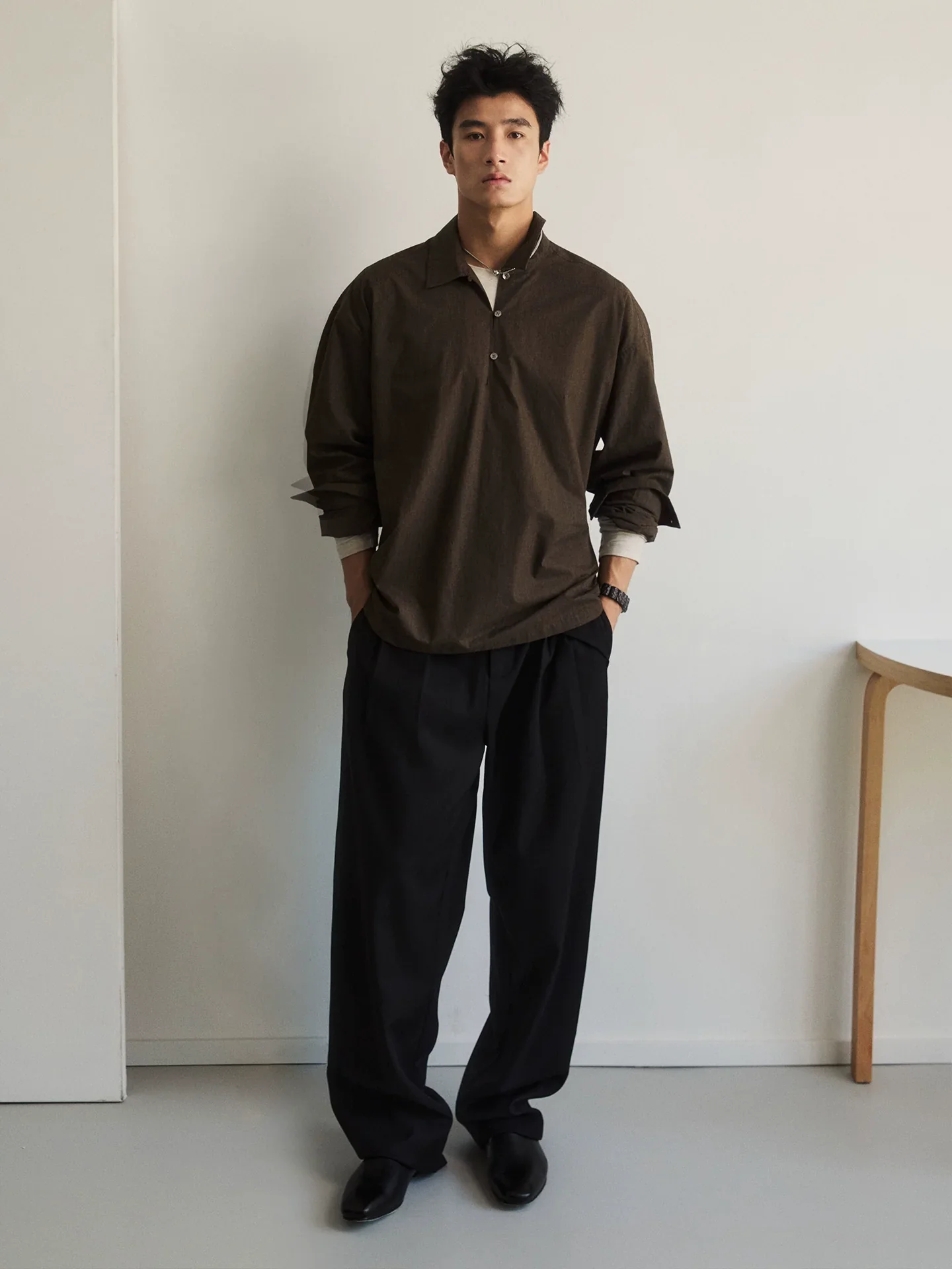 Brushed Cotton Popover Shirt - Image 3