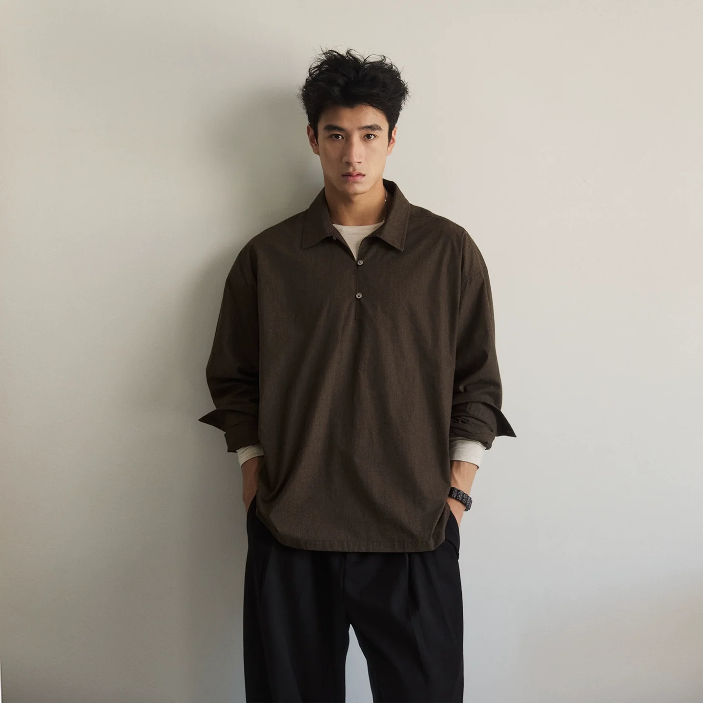 Brushed Cotton Popover Shirt - Image 5
