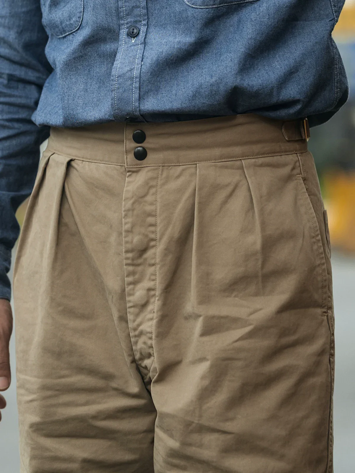 Brushed Cotton Twill Pleated Wide-Leg Trousers - Image 2