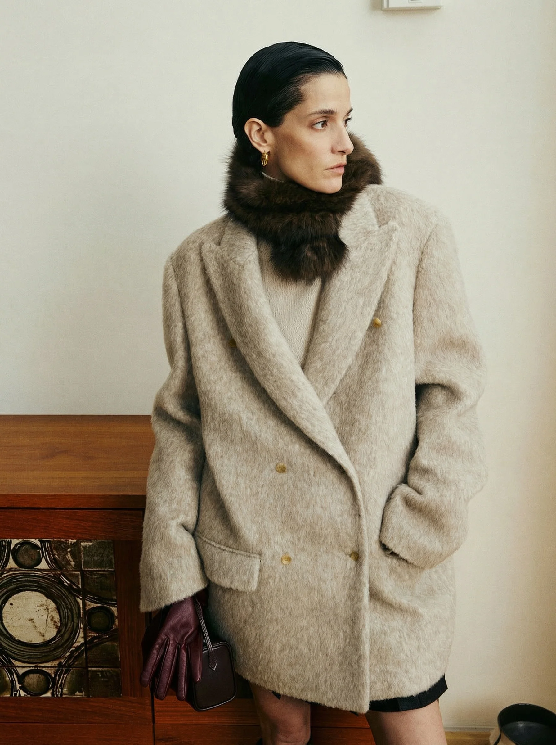 Brushed Double-Breasted Coat - Image 2