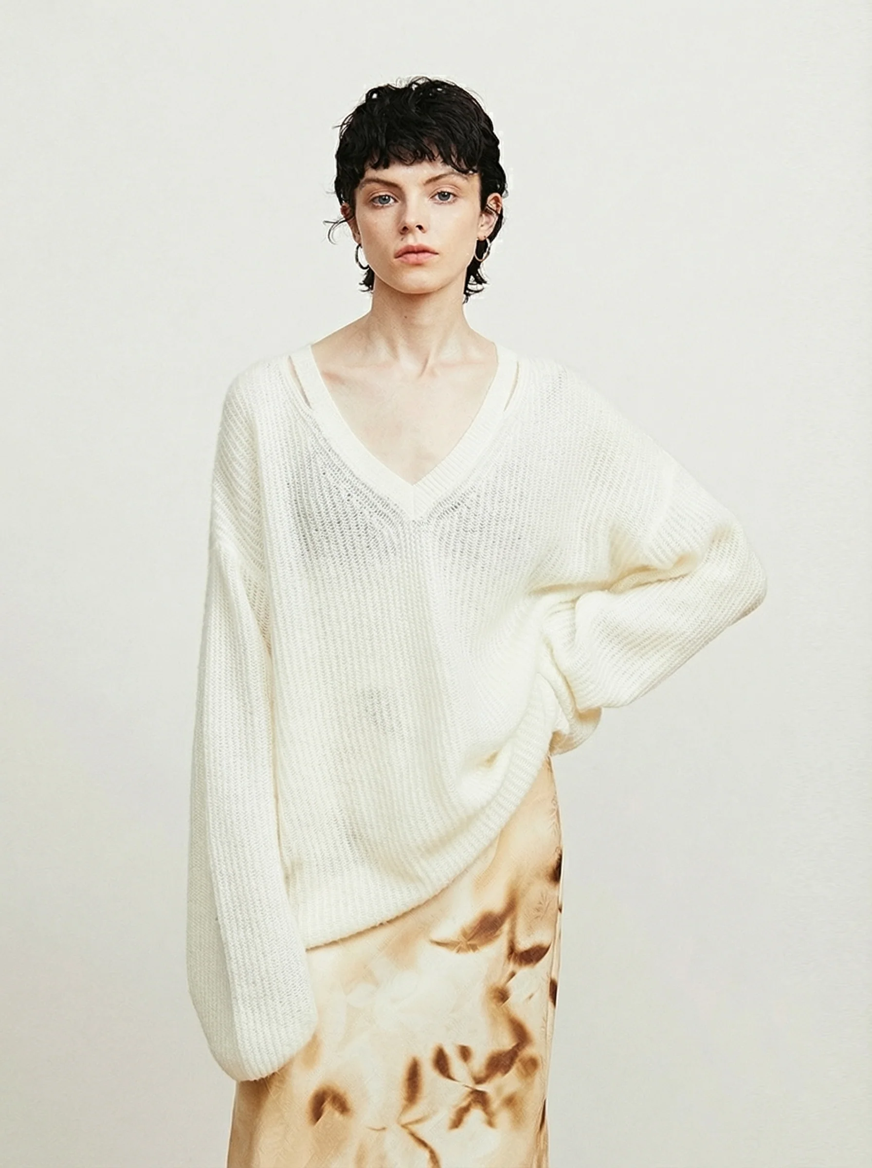 Brushed Merino Rib V-neck Sweater