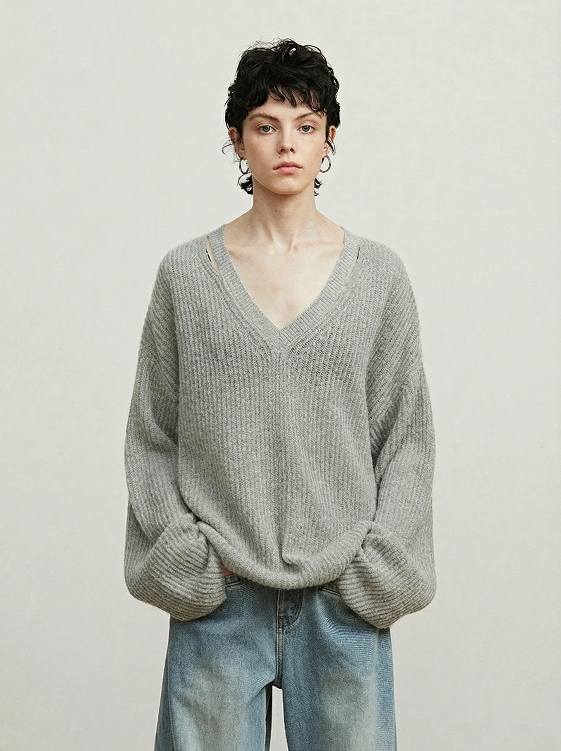 Brushed Merino Rib V-neck Sweater - Image 2