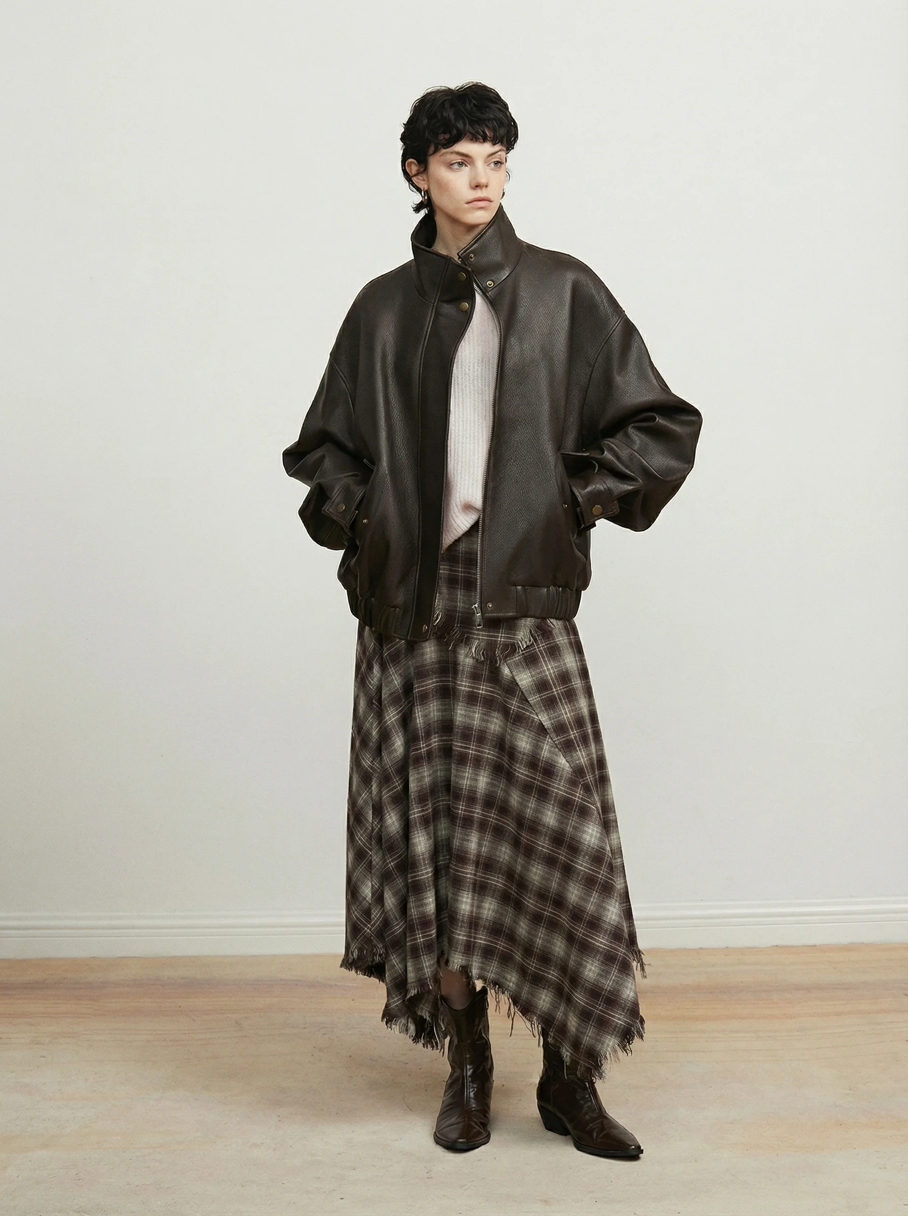 Brushed Plaid Handkerchief Midi Skirt - Image 5