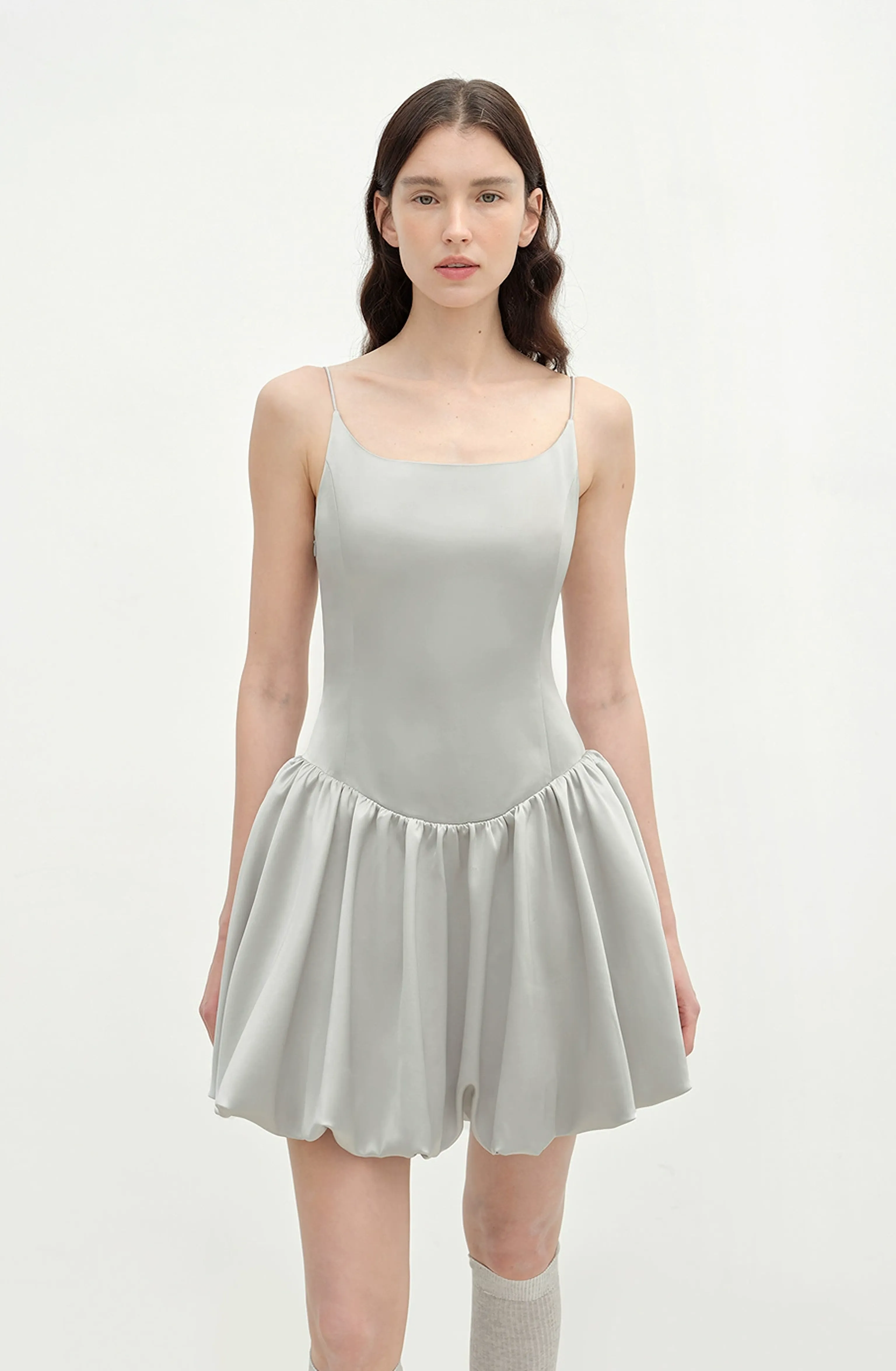 Bubble Hem Satin Mini Dress - Image 4