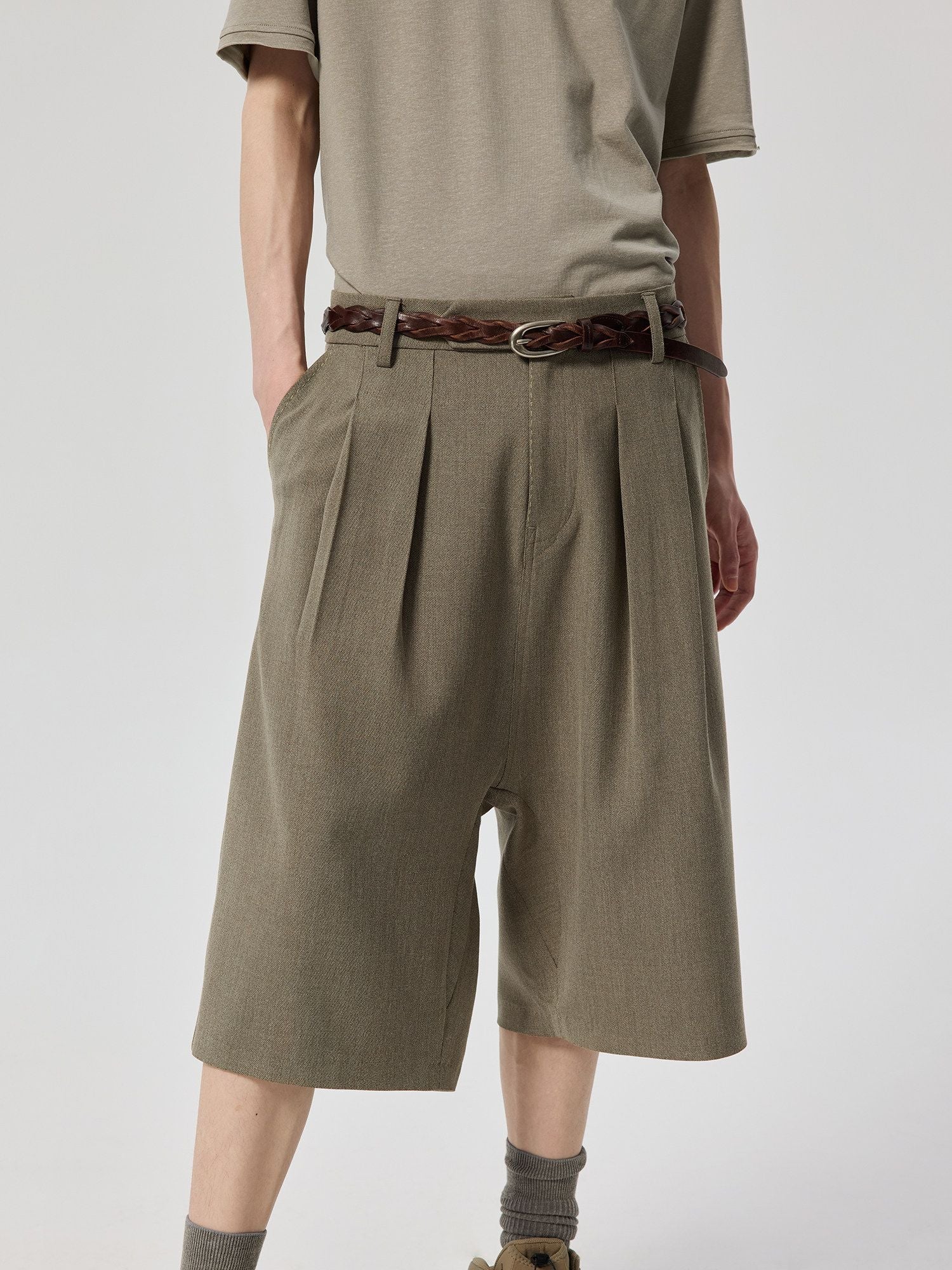 Buckle-Back Pleated Bermudas