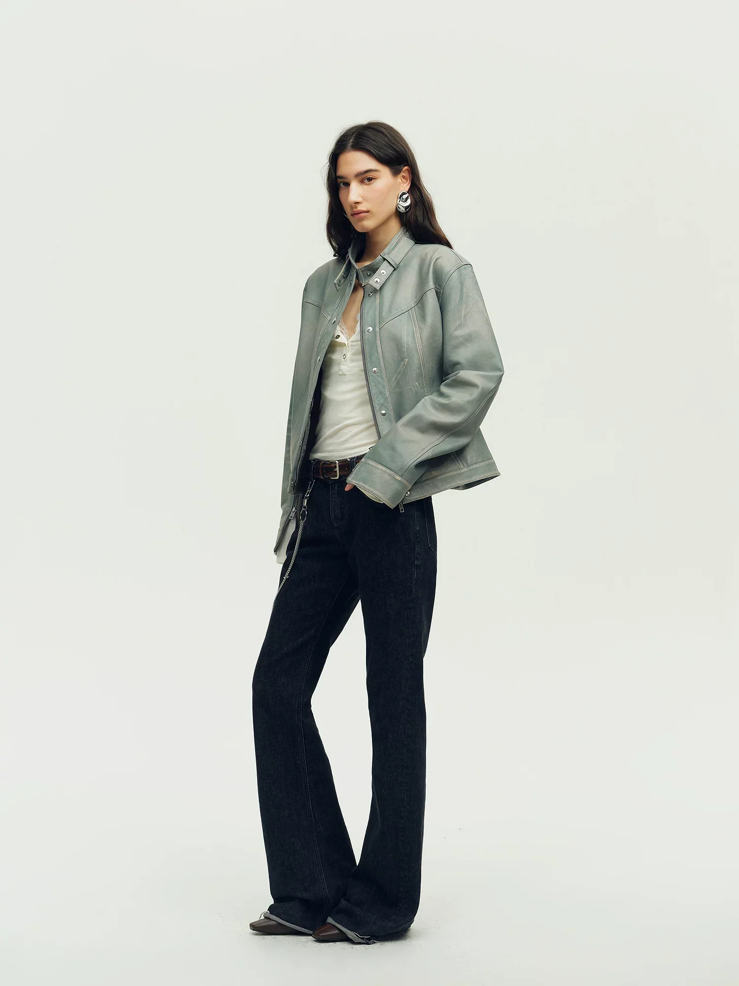 Buckle Collar Leather Jacket