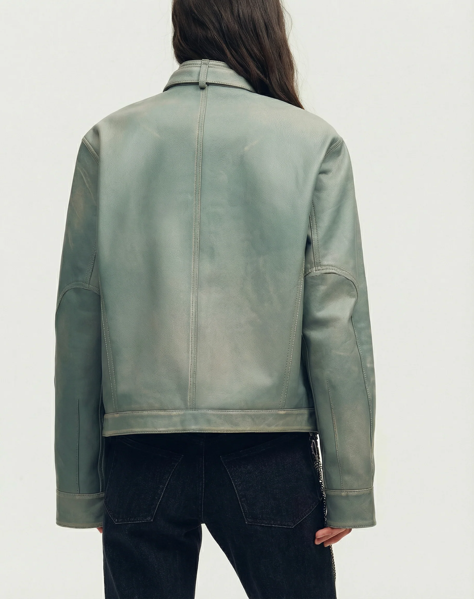Buckle Collar Leather Jacket - Image 5
