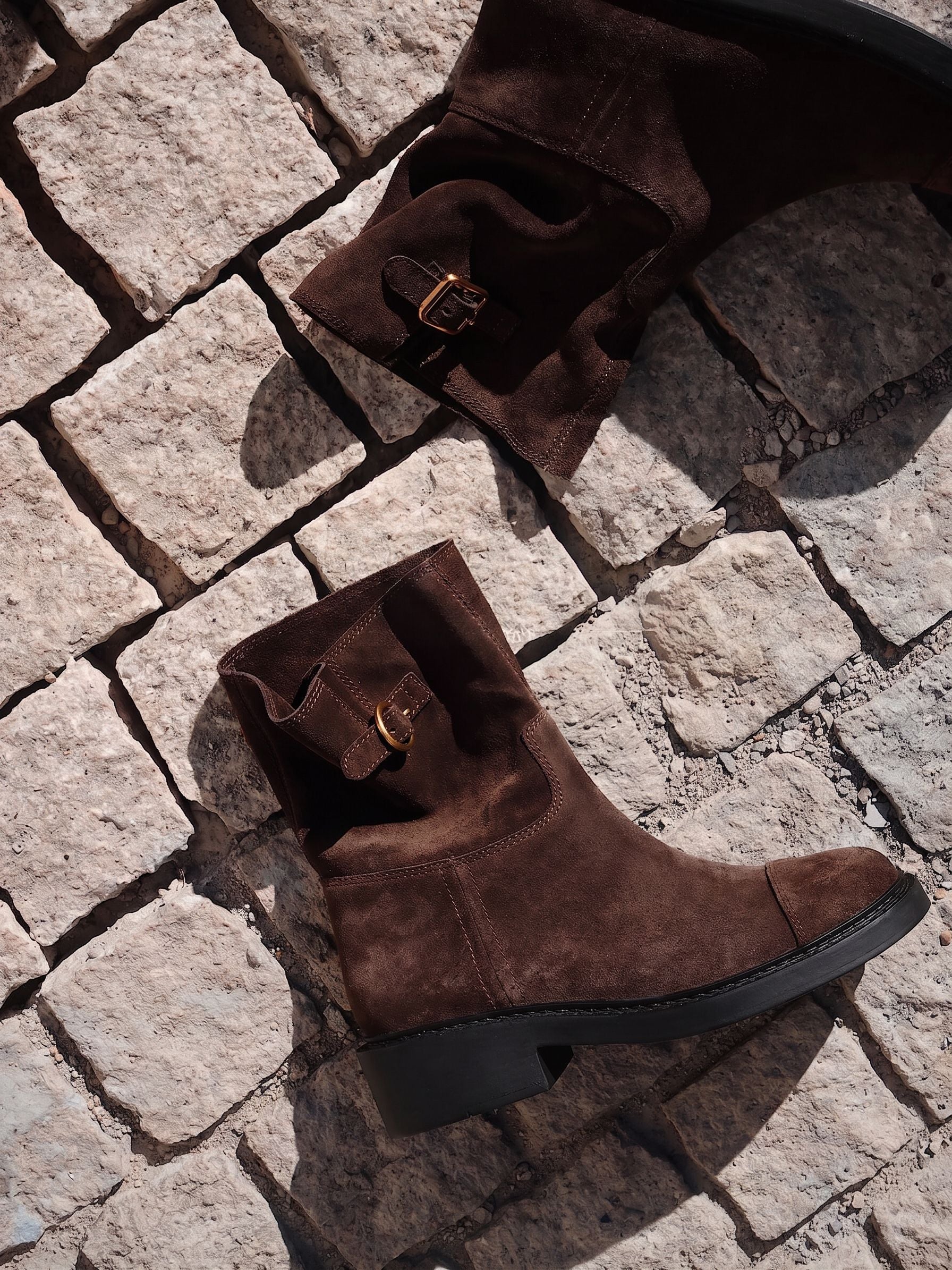 Buckle Suede Ankle Boots
