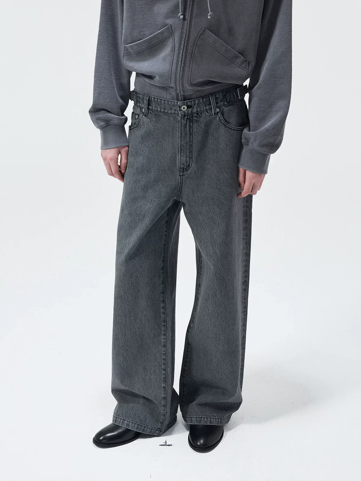 Buckle-Waist Wide Jeans