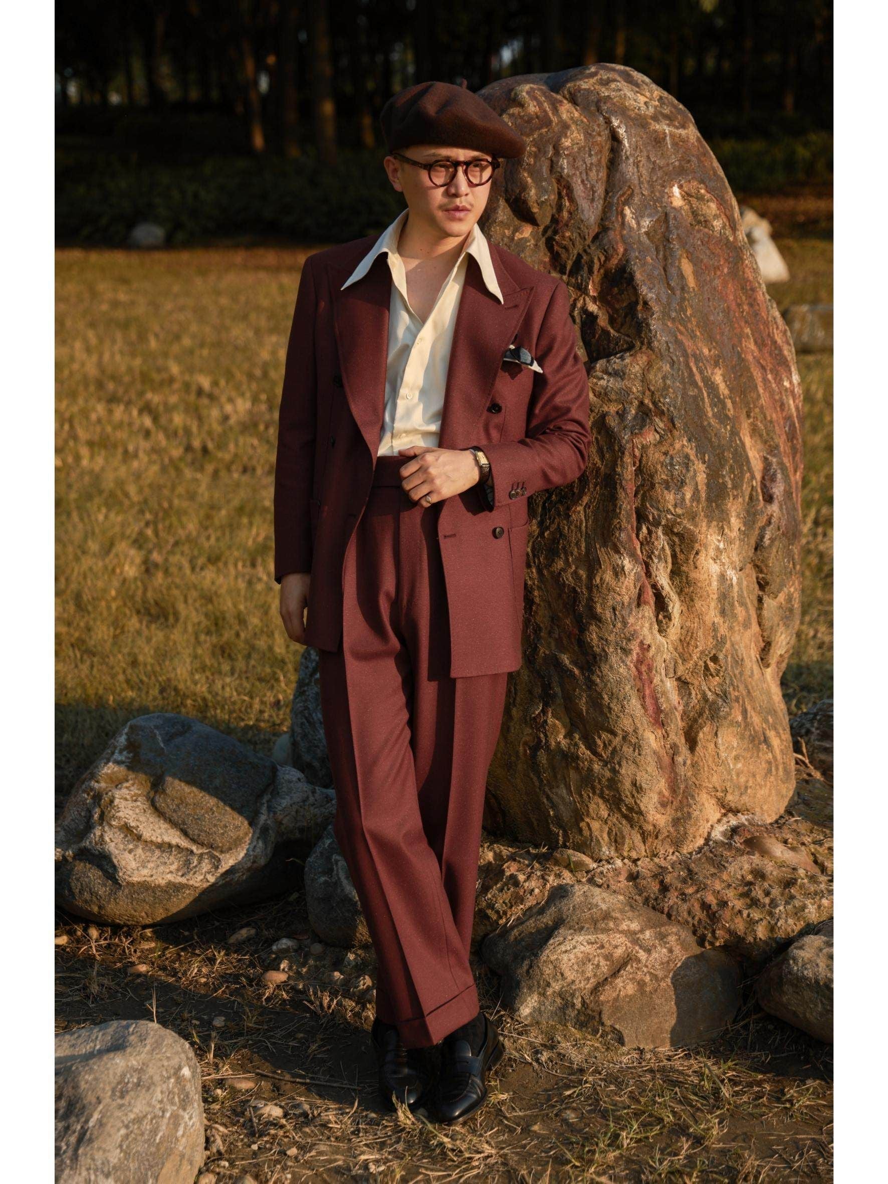 Burgundy Double-Breasted Suit