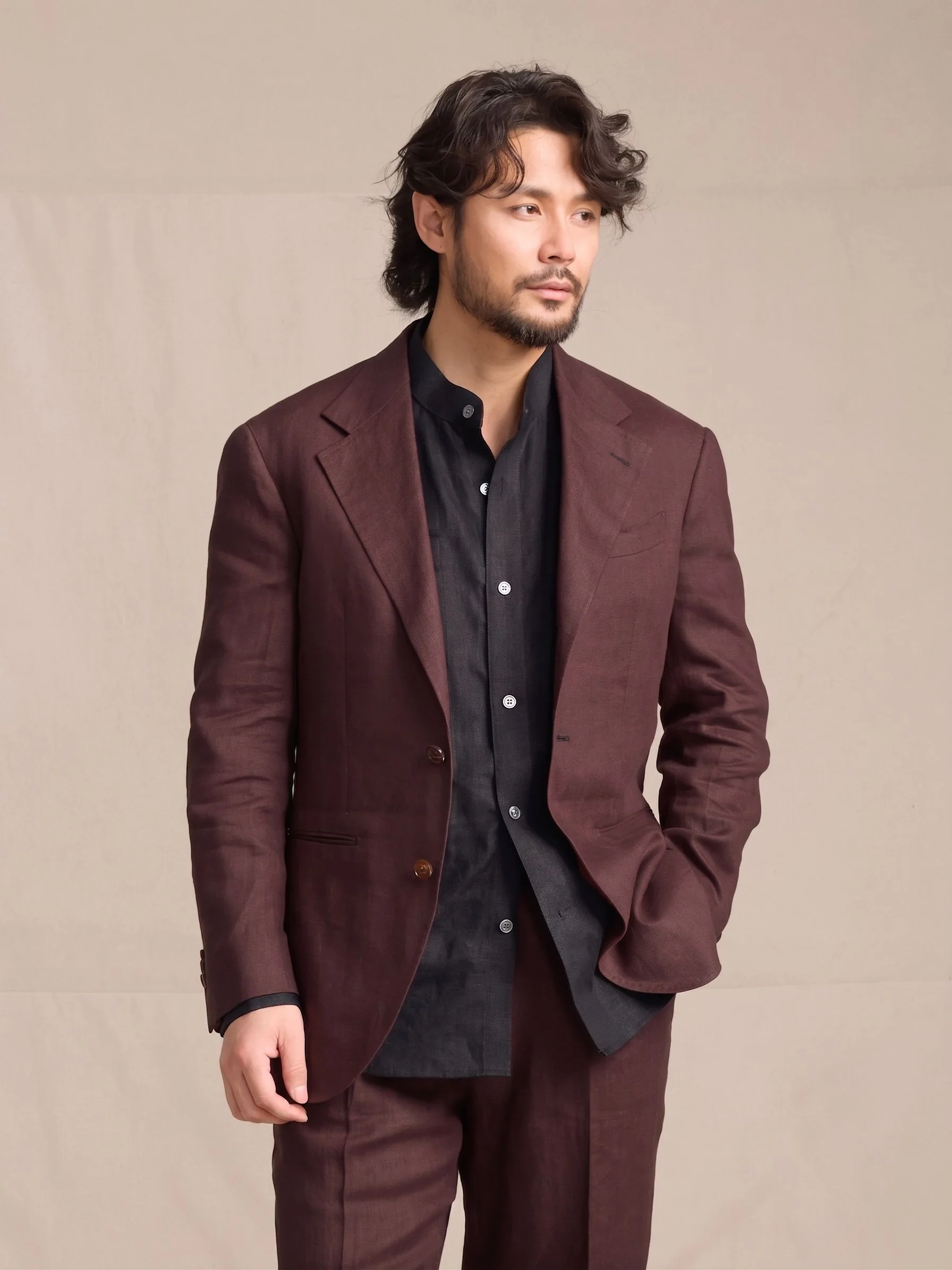 Burgundy Linen Suit