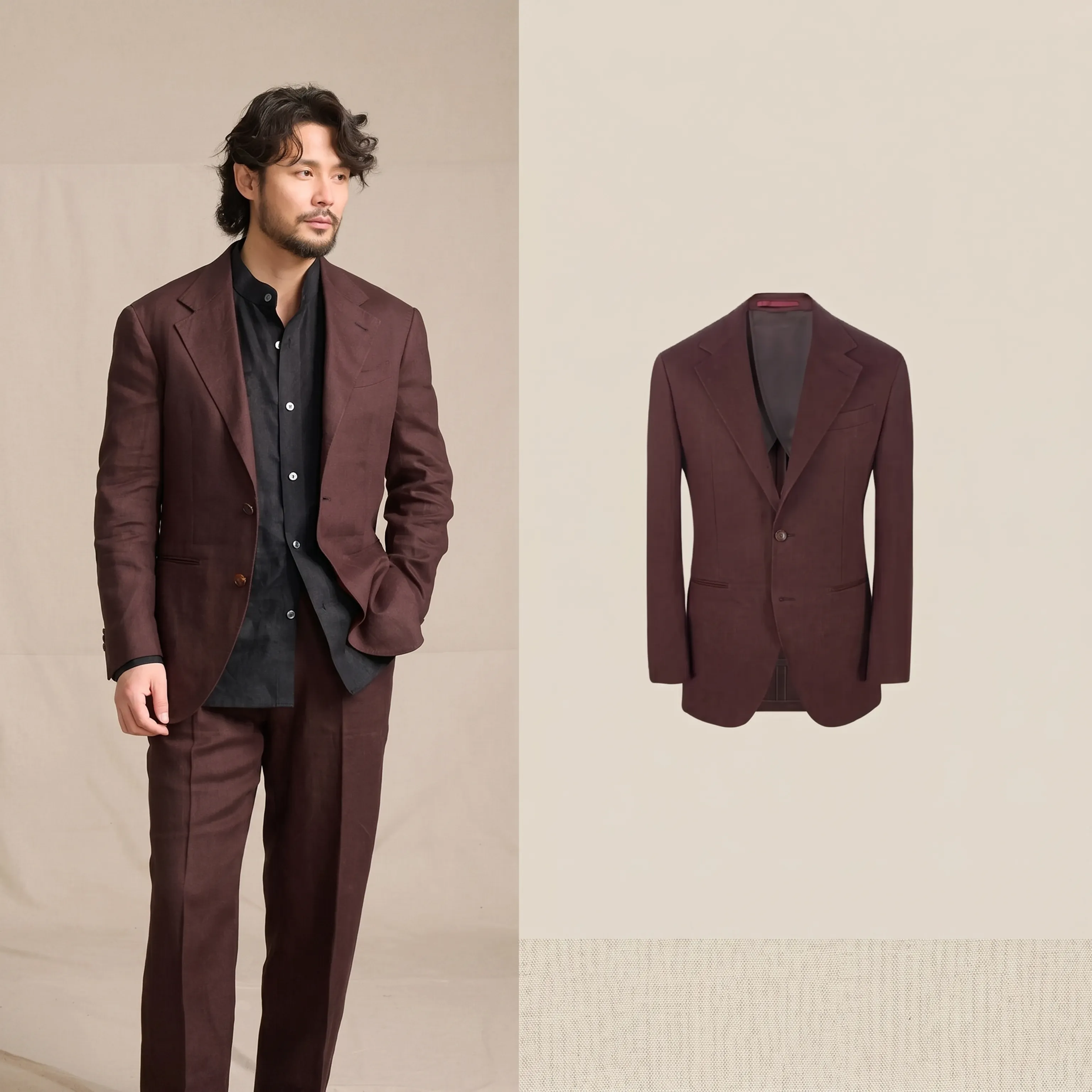Burgundy Linen Suit - Image 3