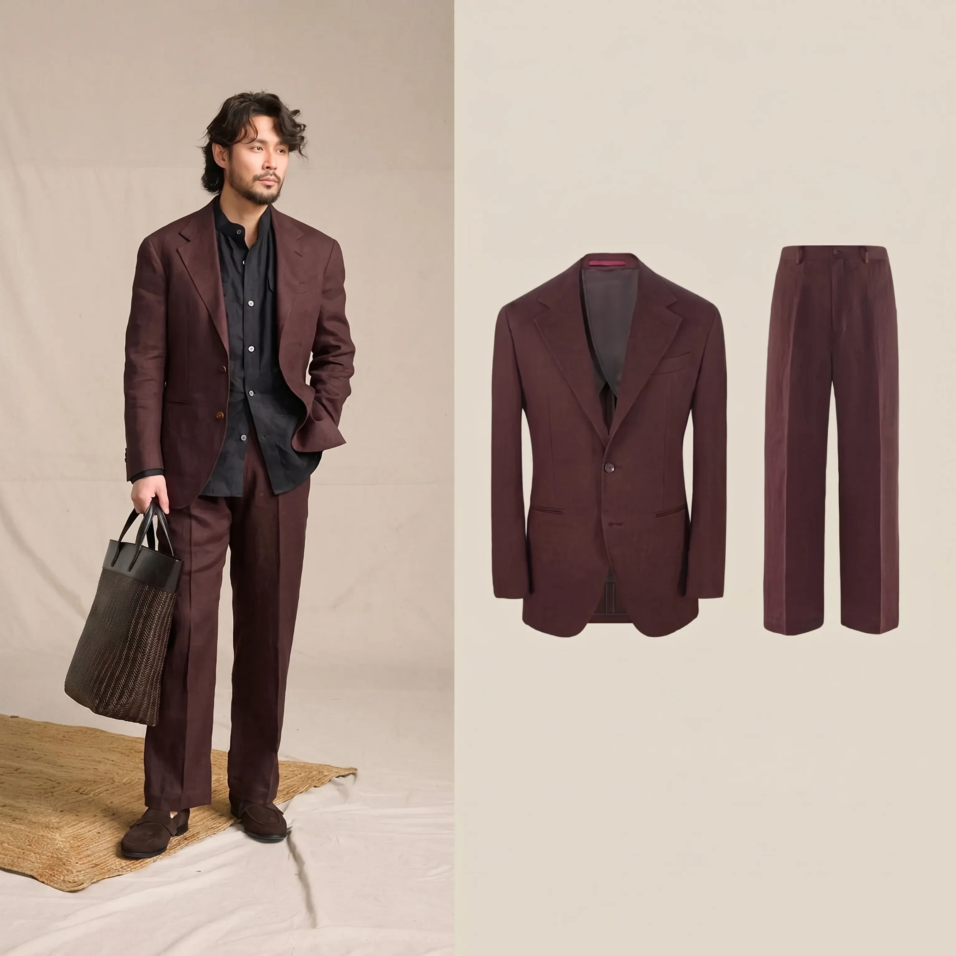 Burgundy Linen Suit - Image 4