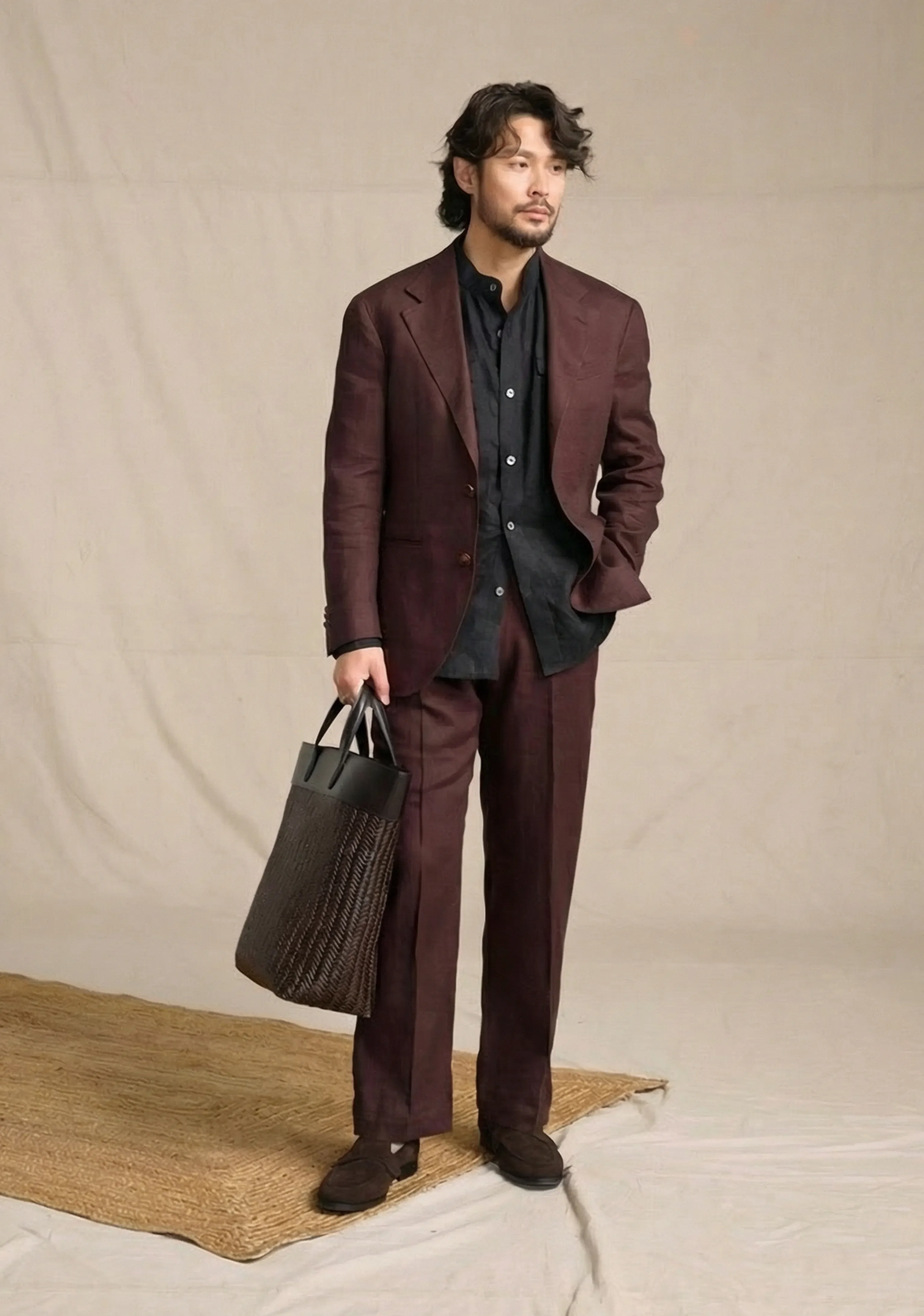 Burgundy Linen Trousers - Image 3