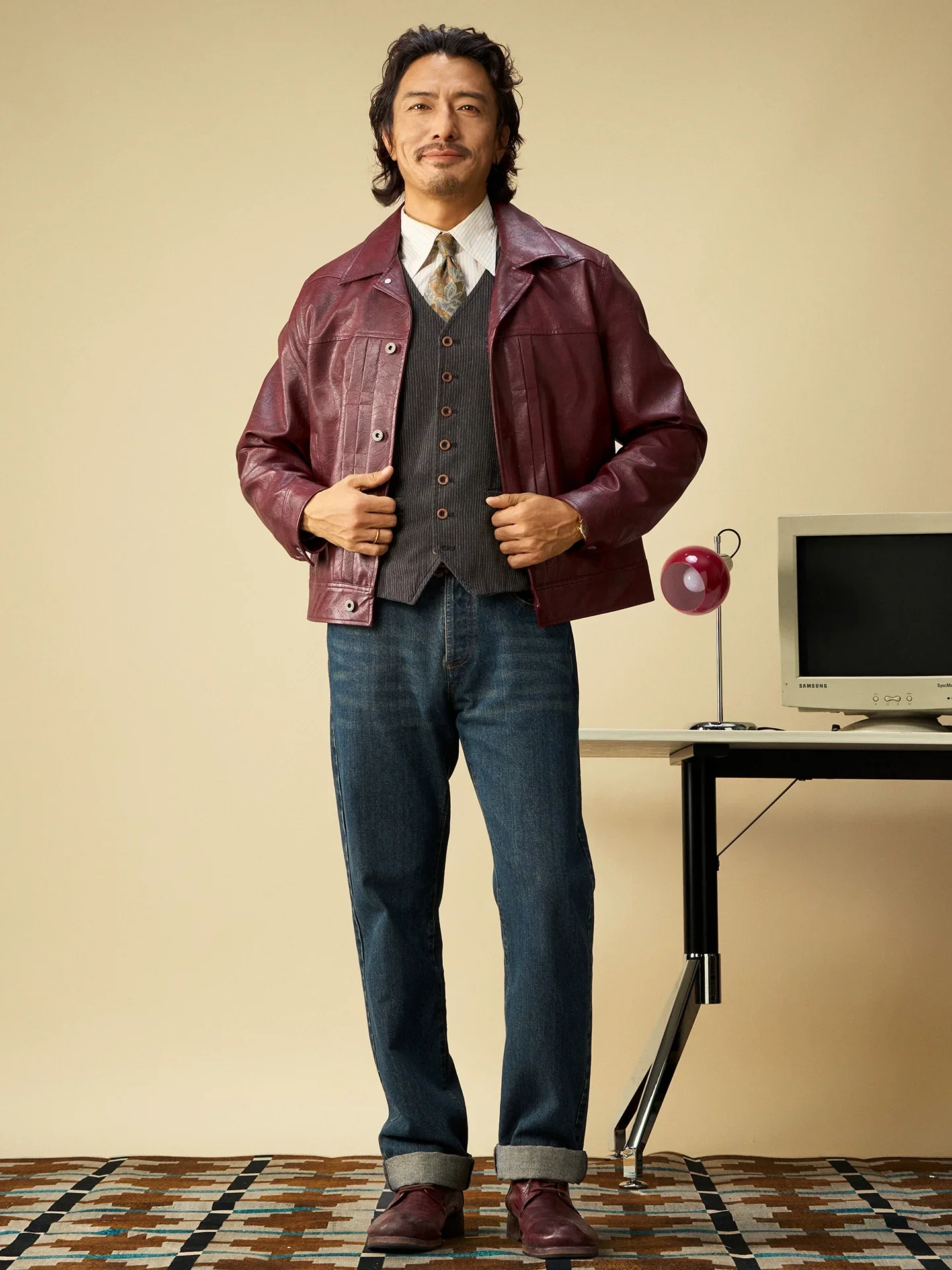 Burgundy Snap-Front Faux Leather Jacket