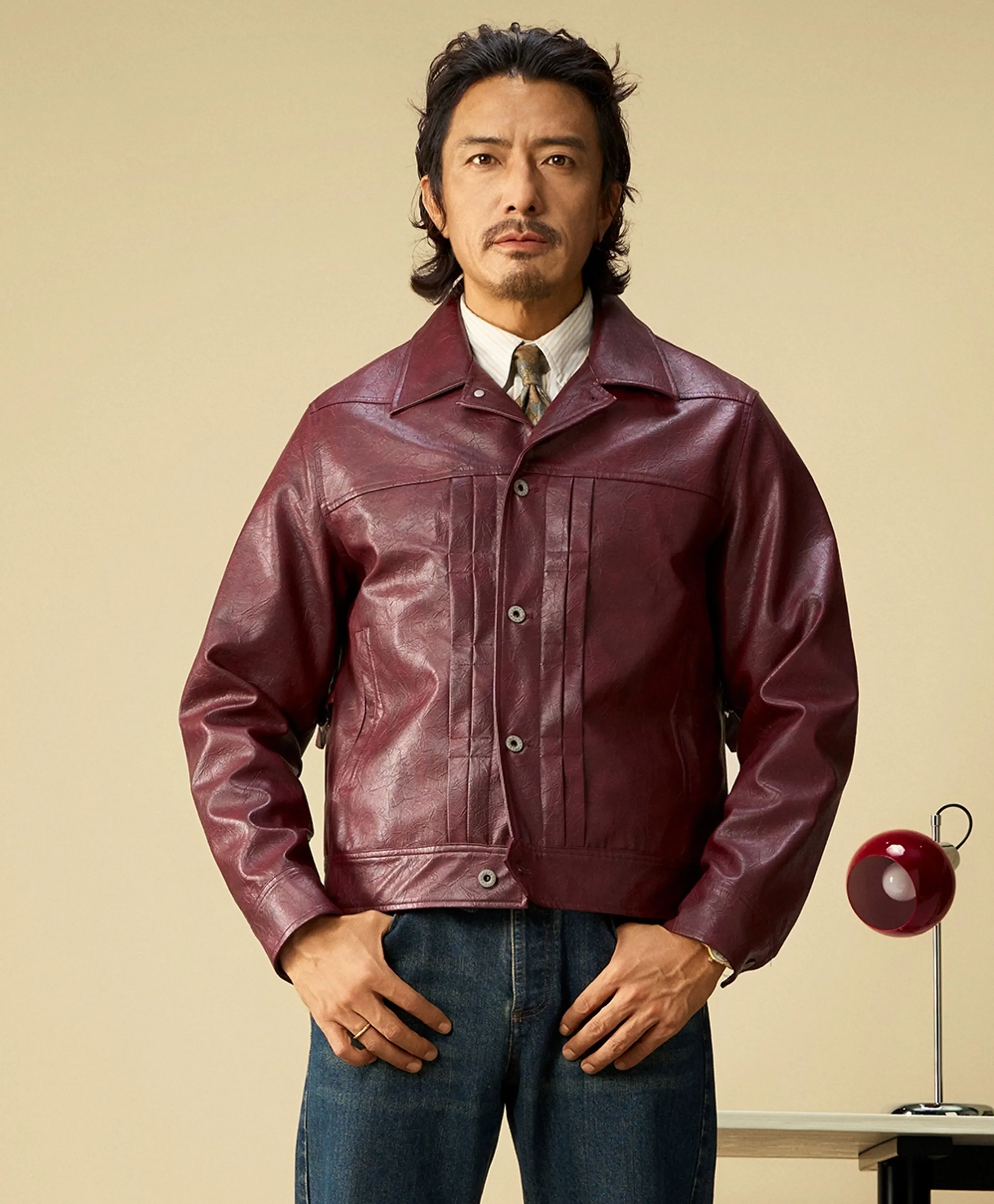 Burgundy Snap-Front Faux Leather Jacket - Image 2
