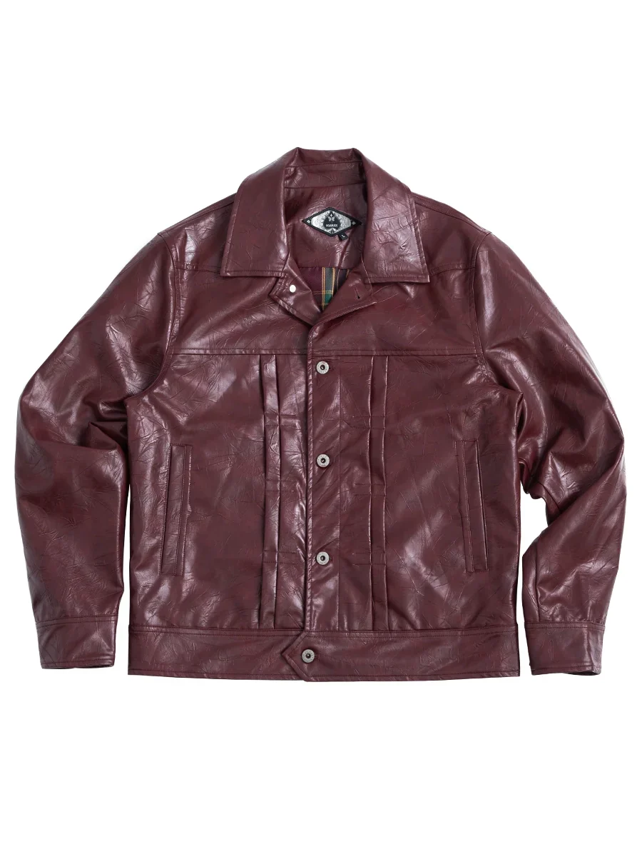 Burgundy Snap-Front Faux Leather Jacket - Image 6