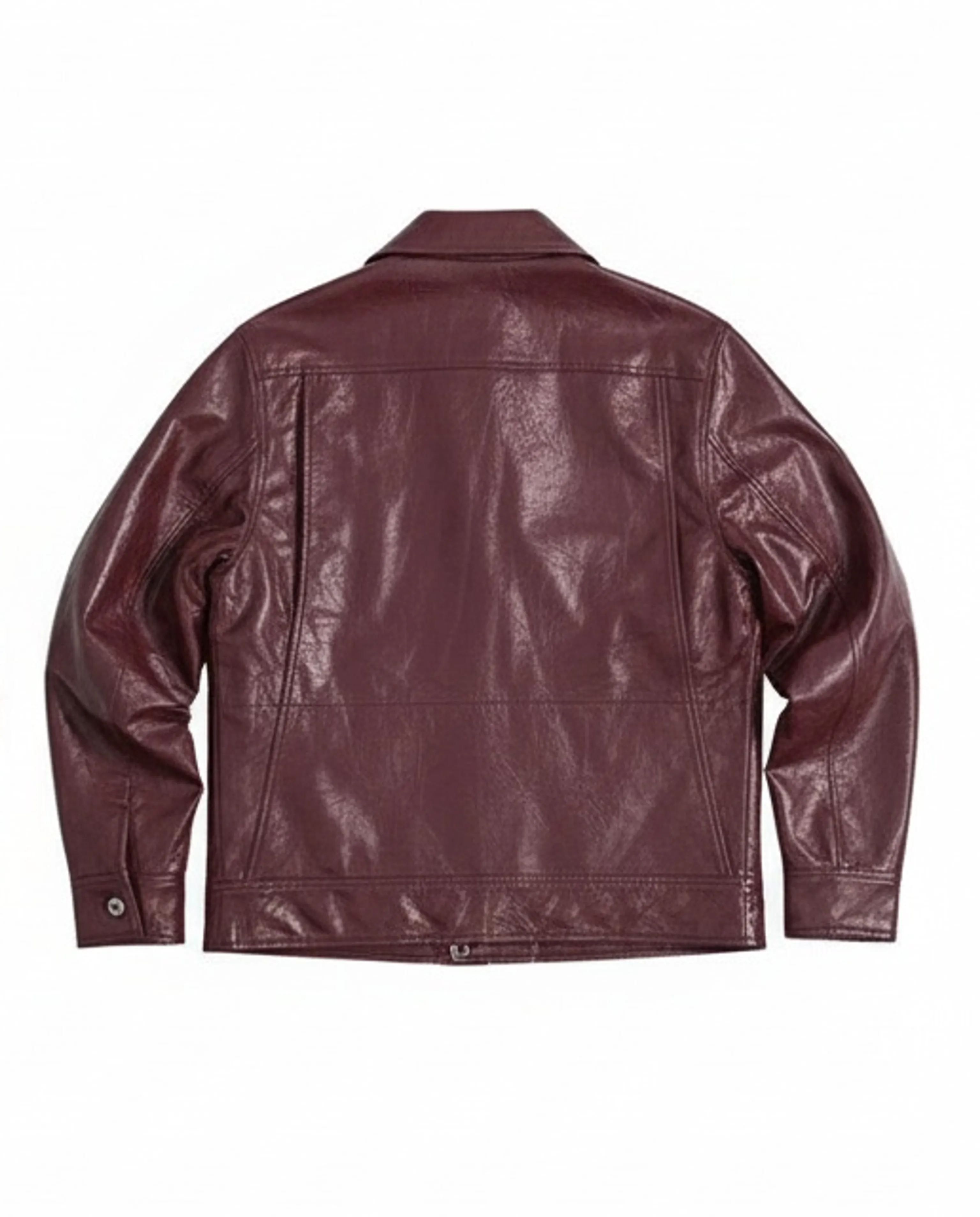 Burgundy Snap-Front Faux Leather Jacket - Image 7