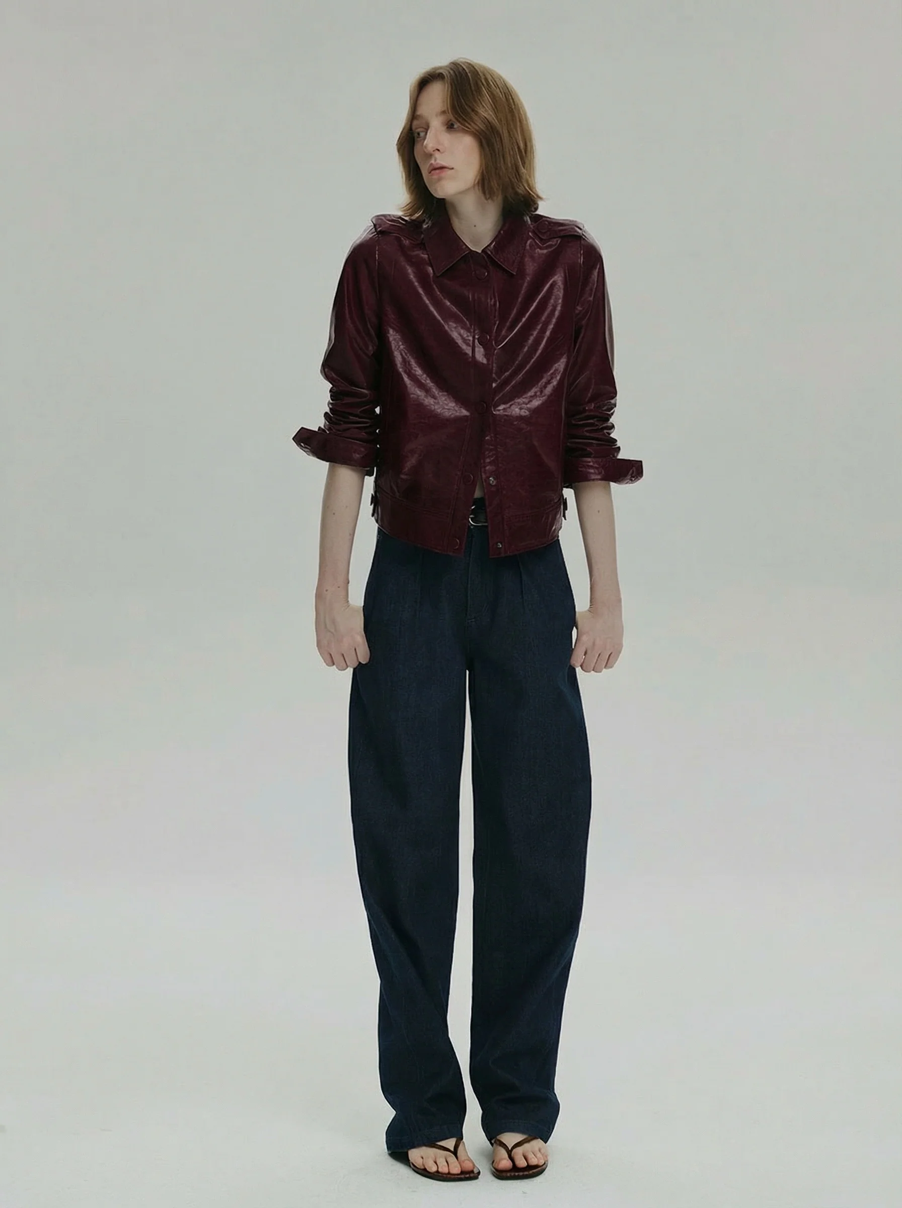 Burgundy Snap Leather Jacket - Image 2