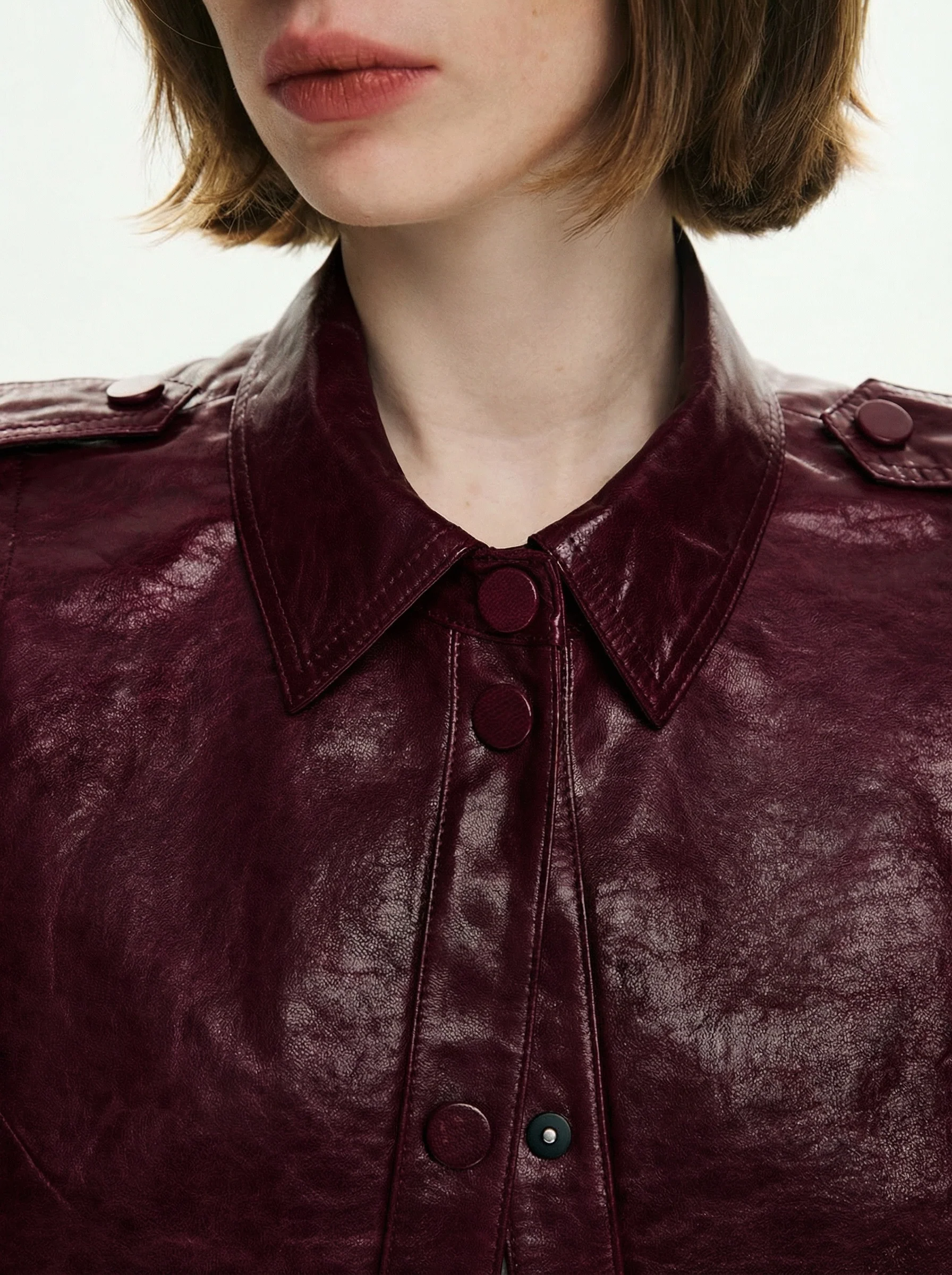 Burgundy Snap Leather Jacket - Image 4