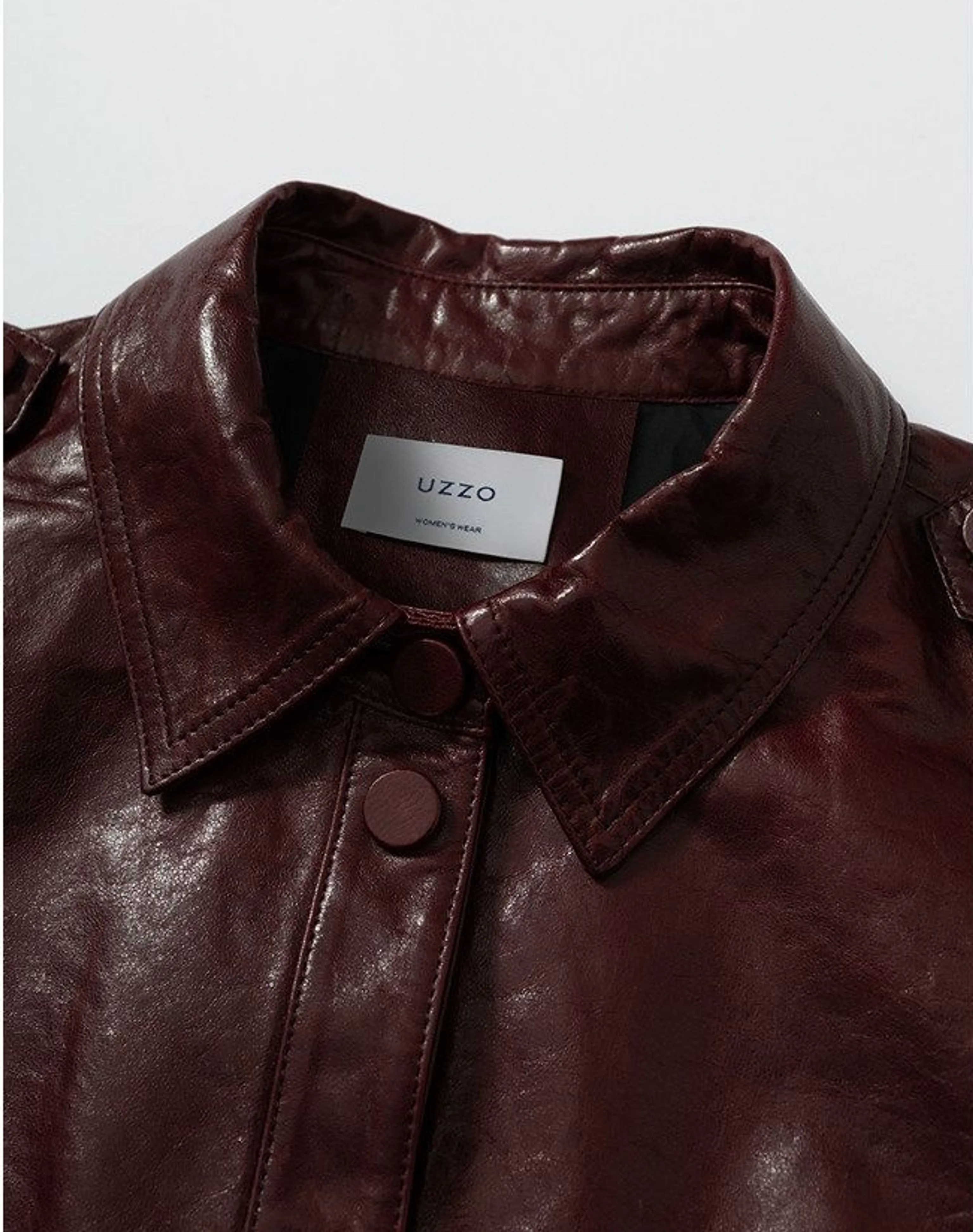 Burgundy Snap Leather Jacket - Image 5