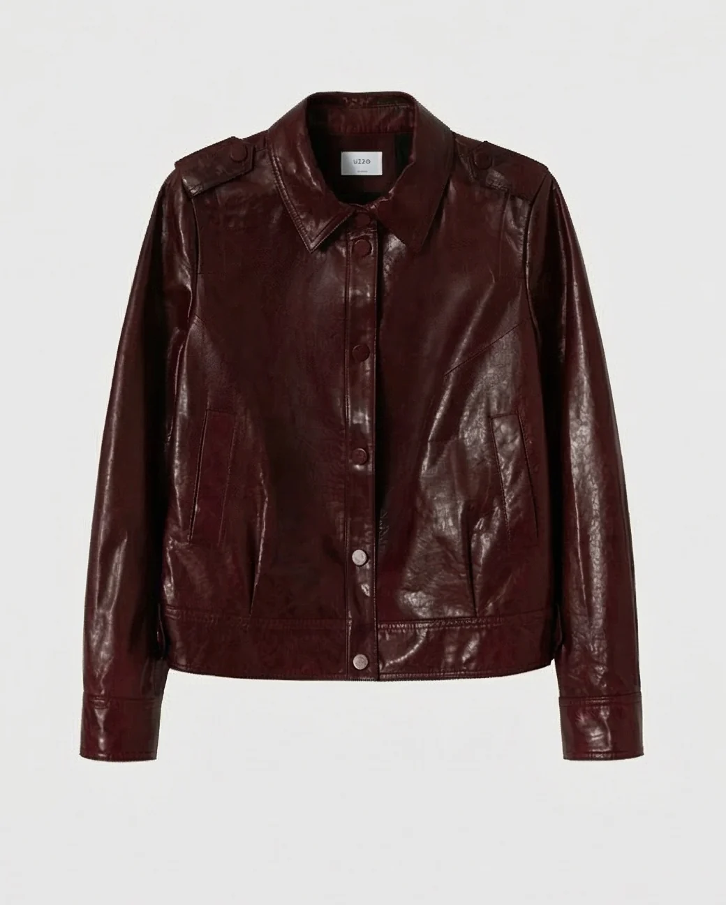 Burgundy Snap Leather Jacket - Image 6