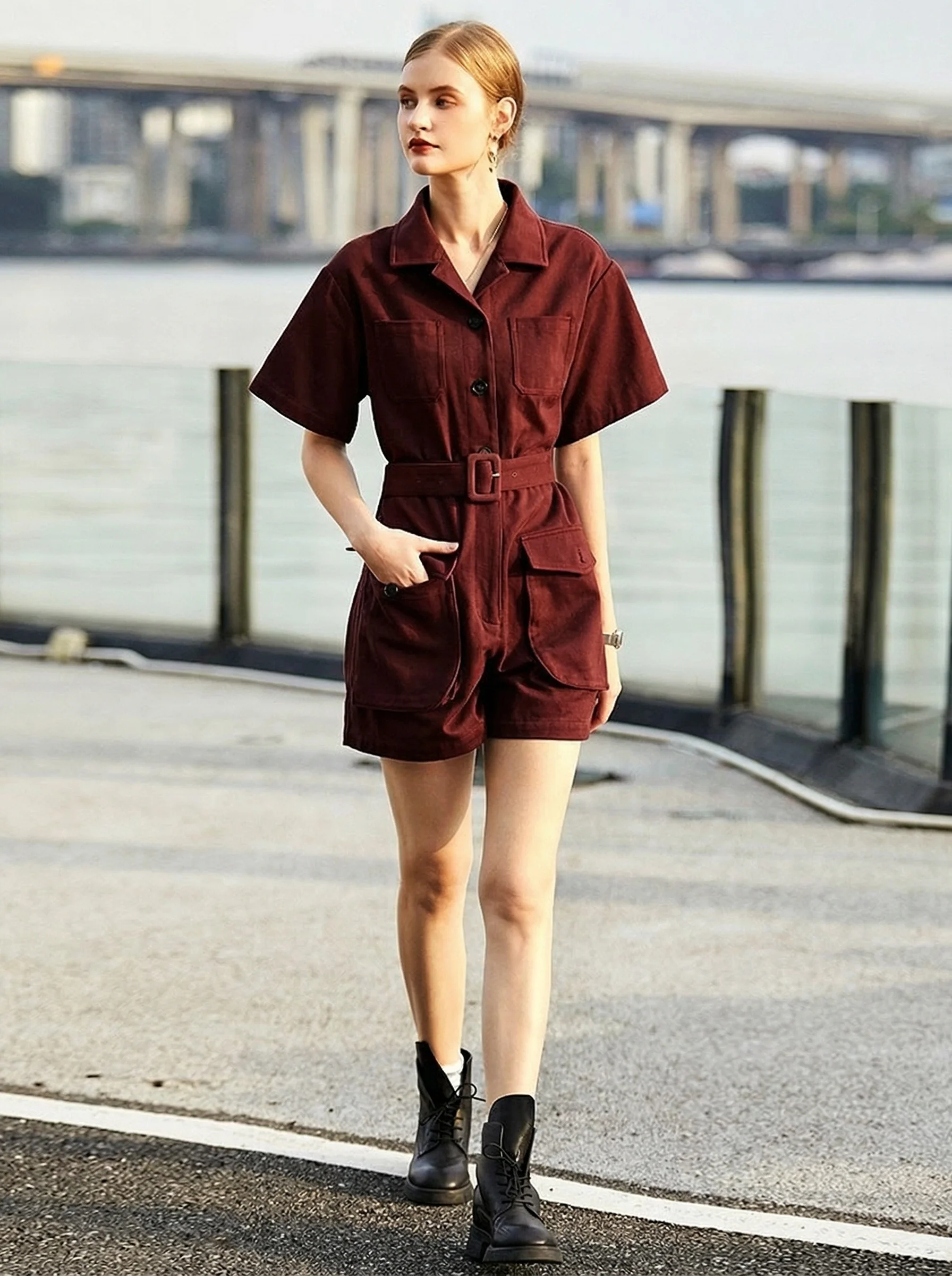 Burgundy Utility Jumpsuit