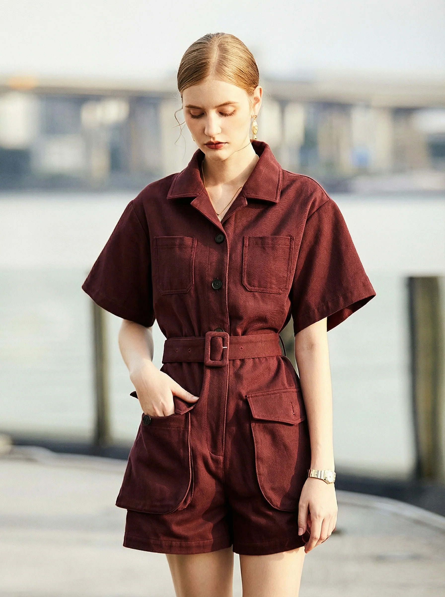 Burgundy Utility Jumpsuit - Image 5